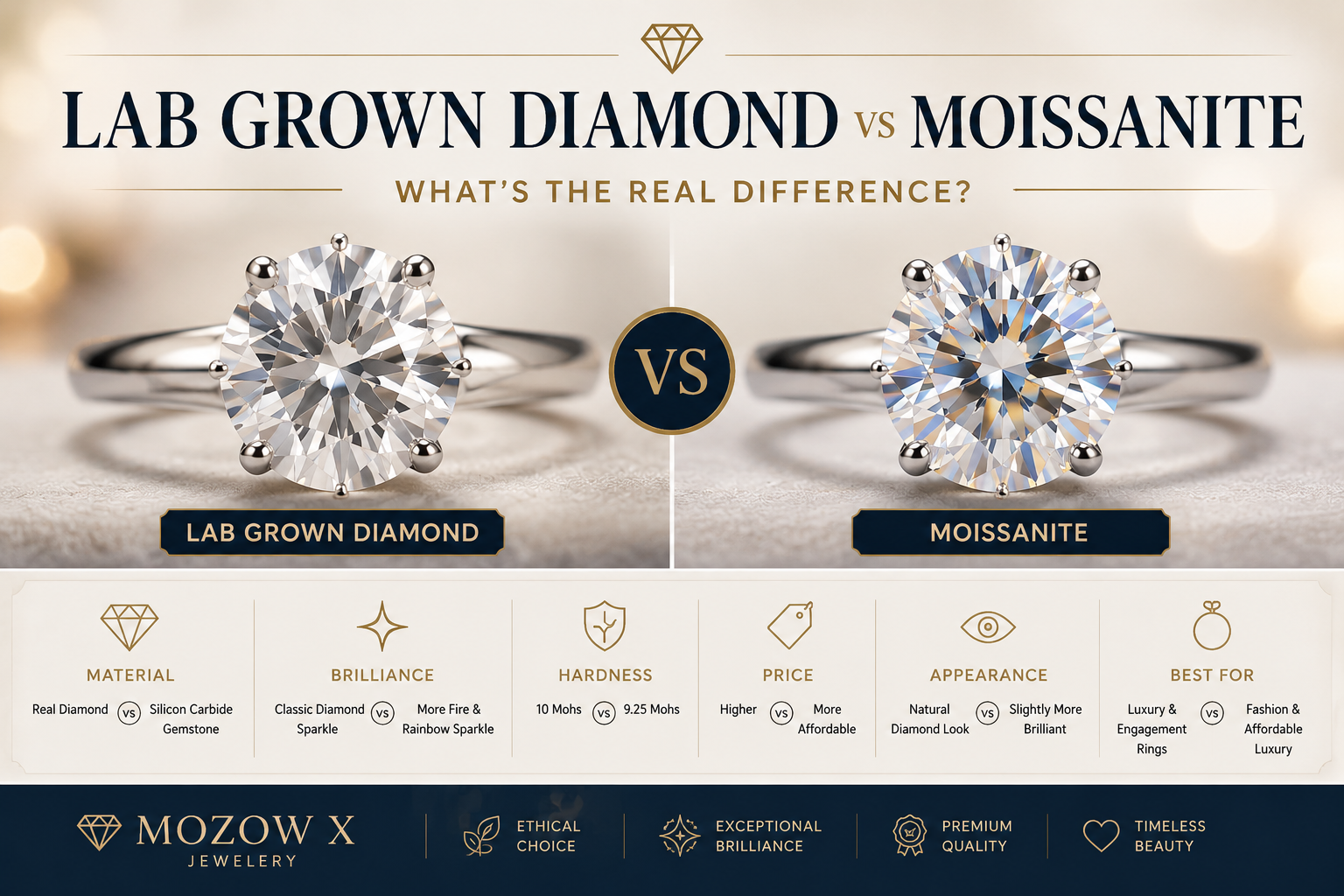 Lab Grown Diamond vs Moissanite – What’s the Real Difference?