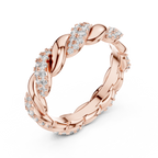 mozow x rose gold twisted moissanite ring top view round stone pave setting