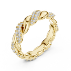 mozow x yellow gold twisted moissanite ring top view round brilliant stones