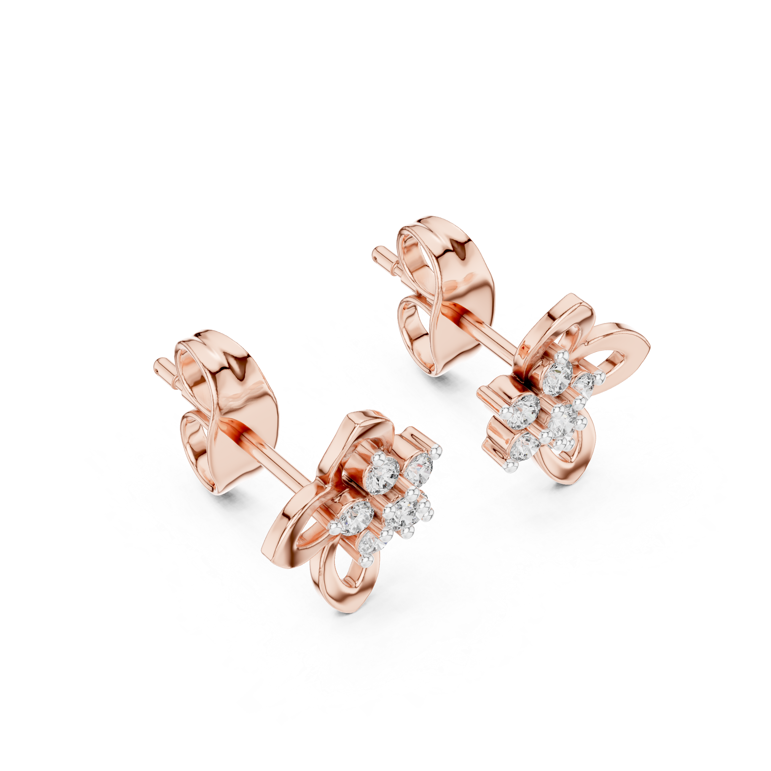 mozow x rose gold moissanite flower stud earrings top perspective luxury sparkle