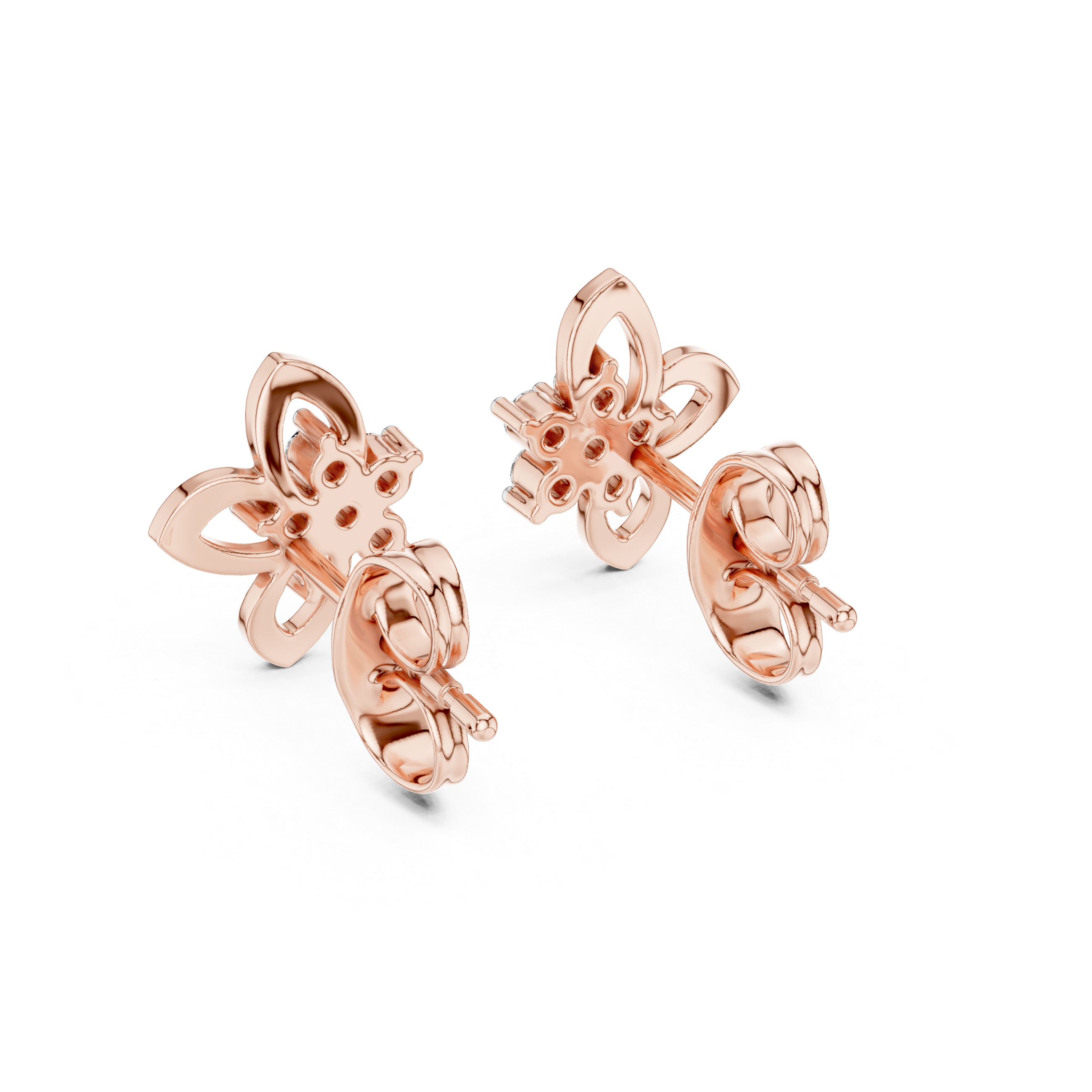 mozow x rose gold floral moissanite earrings side angle jewelry view