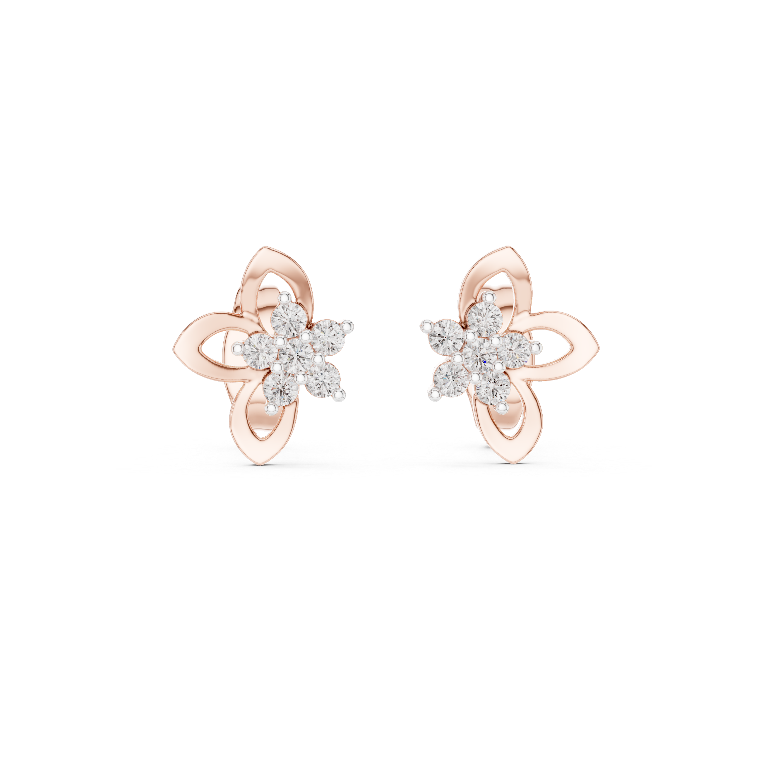 mozow x floral moissanite stud earrings rose gold front angle view flower cluster design