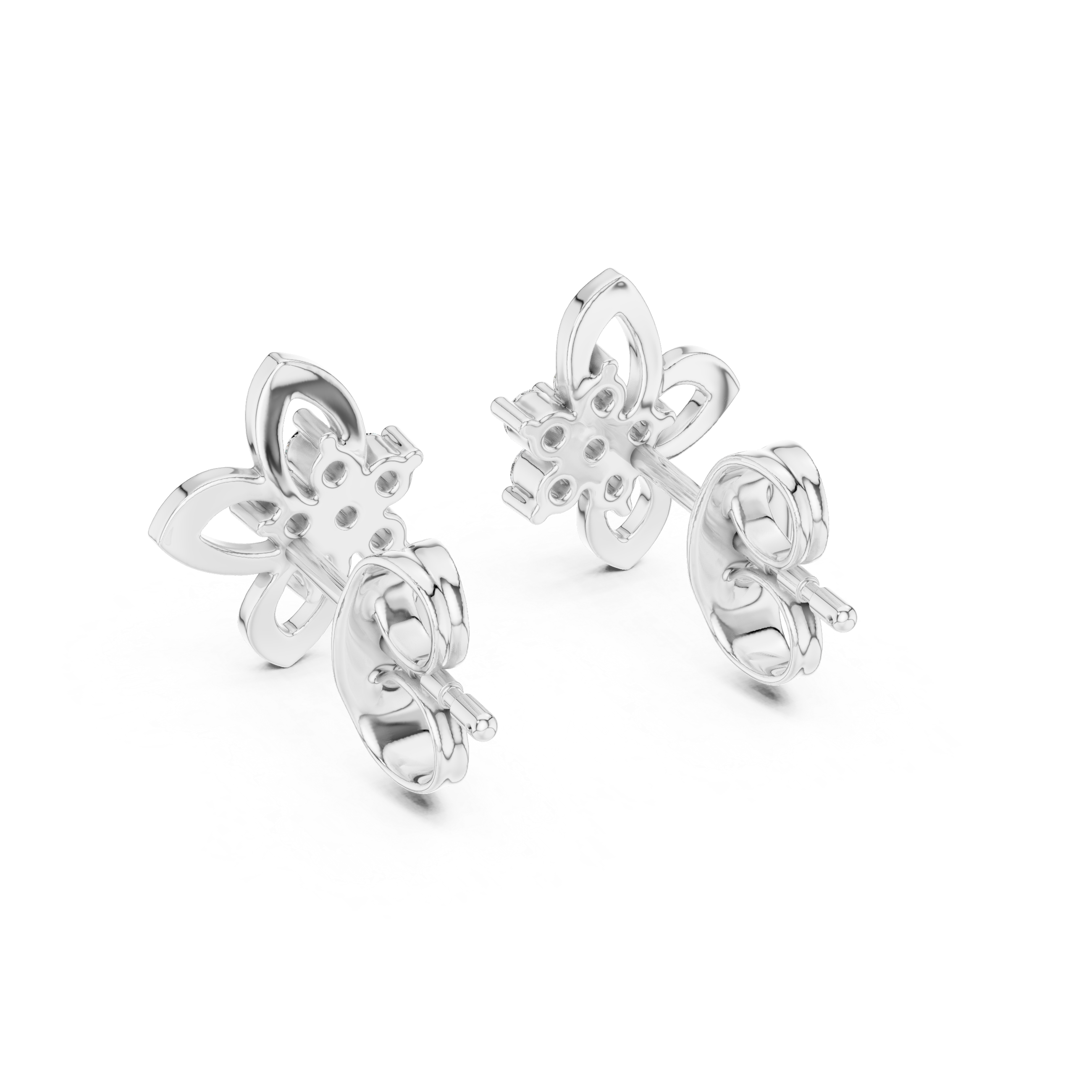 mozow x white gold floral moissanite stud earrings side profile sparkle