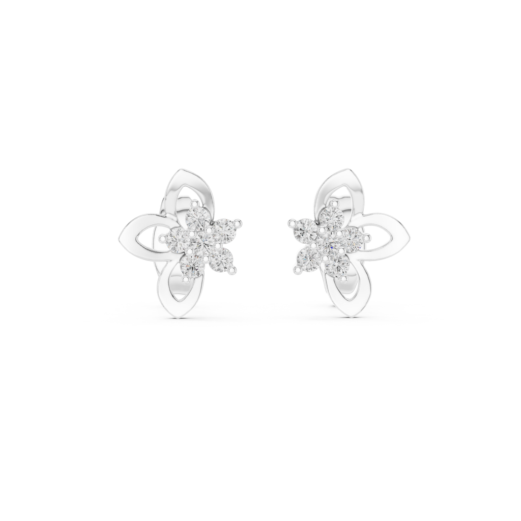 mozow x floral moissanite stud earrings white gold front view elegant flower design
