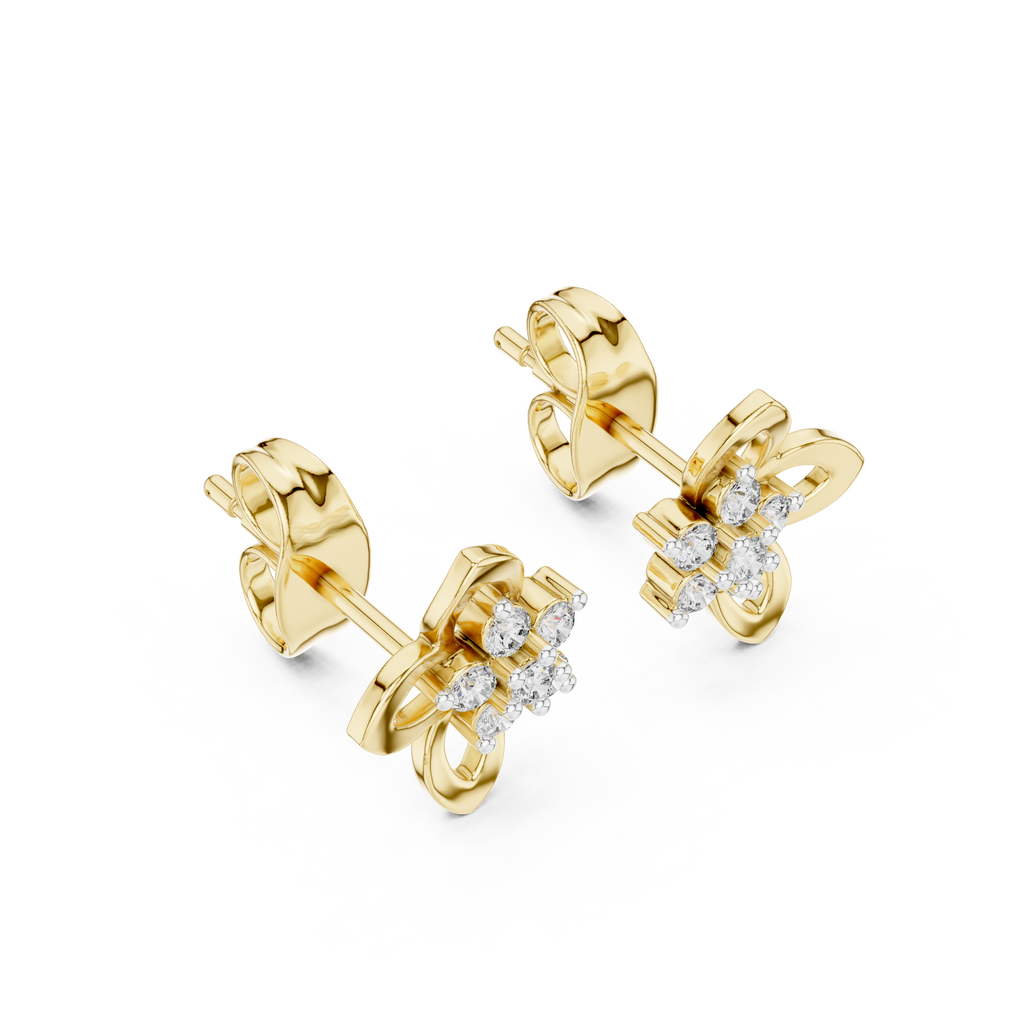 mozow x yellow gold flower moissanite earrings top perspective sparkle