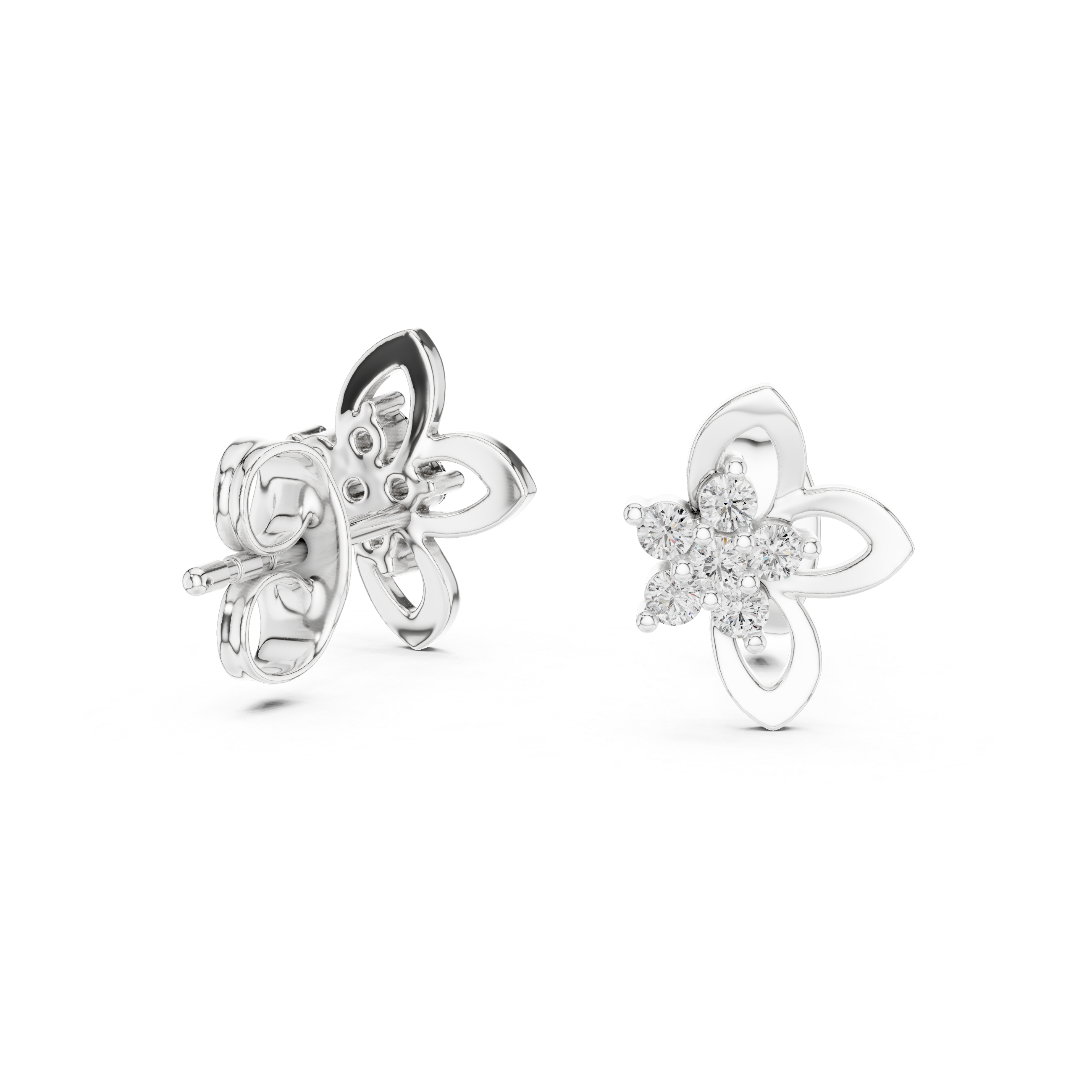 mozow x white gold flower cluster moissanite earrings close up jewelry shot