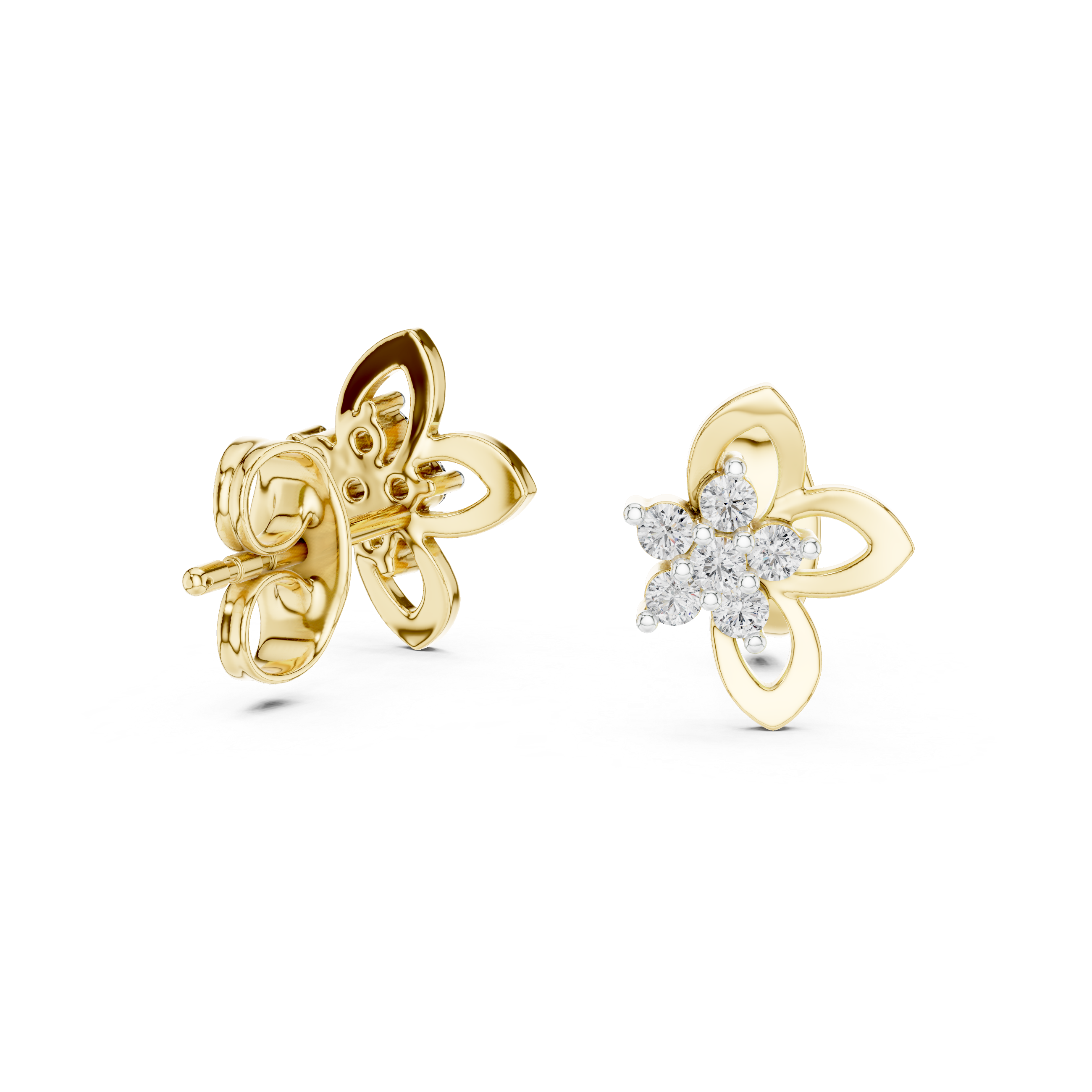 mozow x yellow gold floral moissanite stud earrings side angle jewelry view