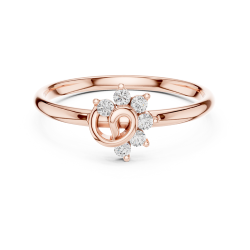 Rose gold ring with diamond accents on a white background
