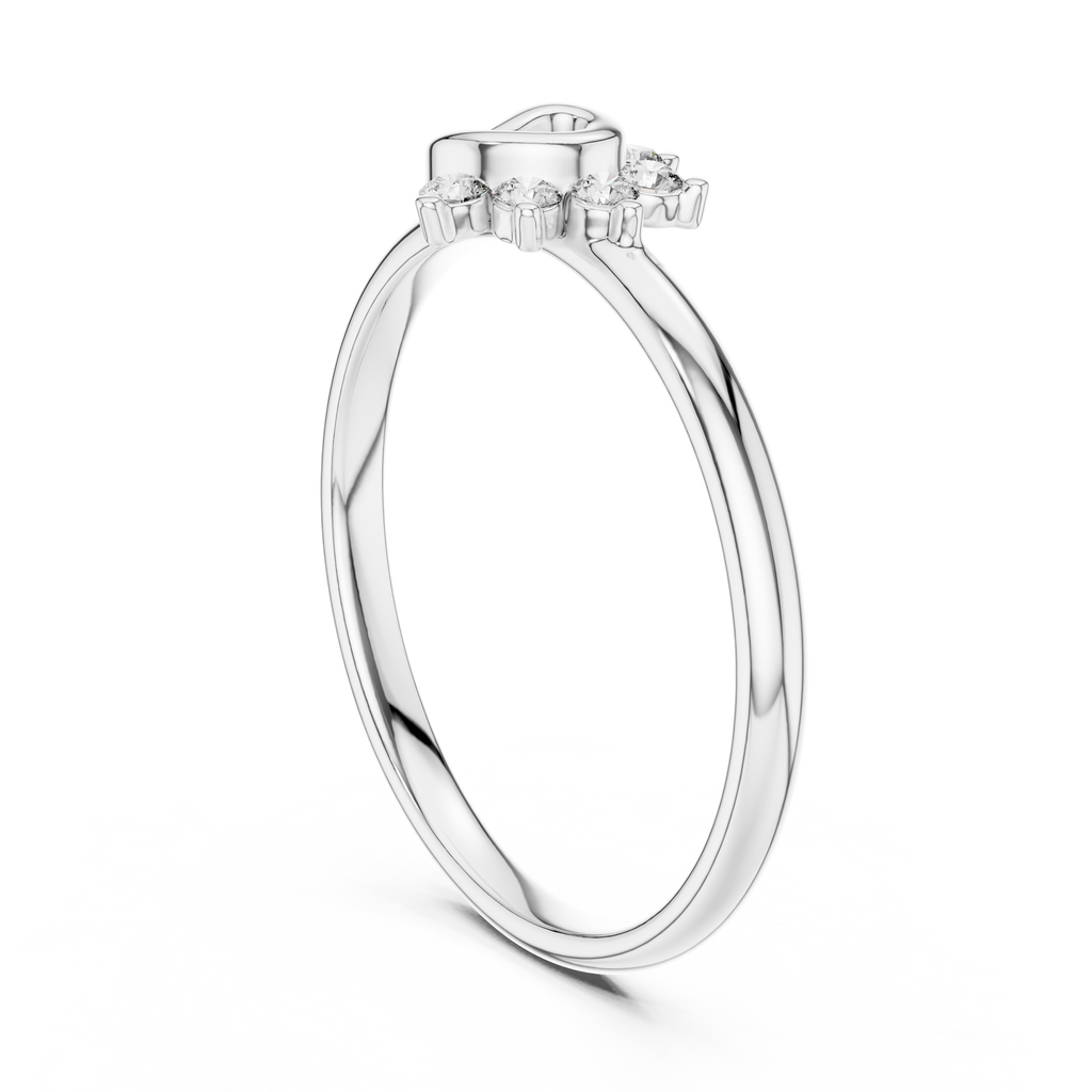 Silver ring with a small diamond on a white background