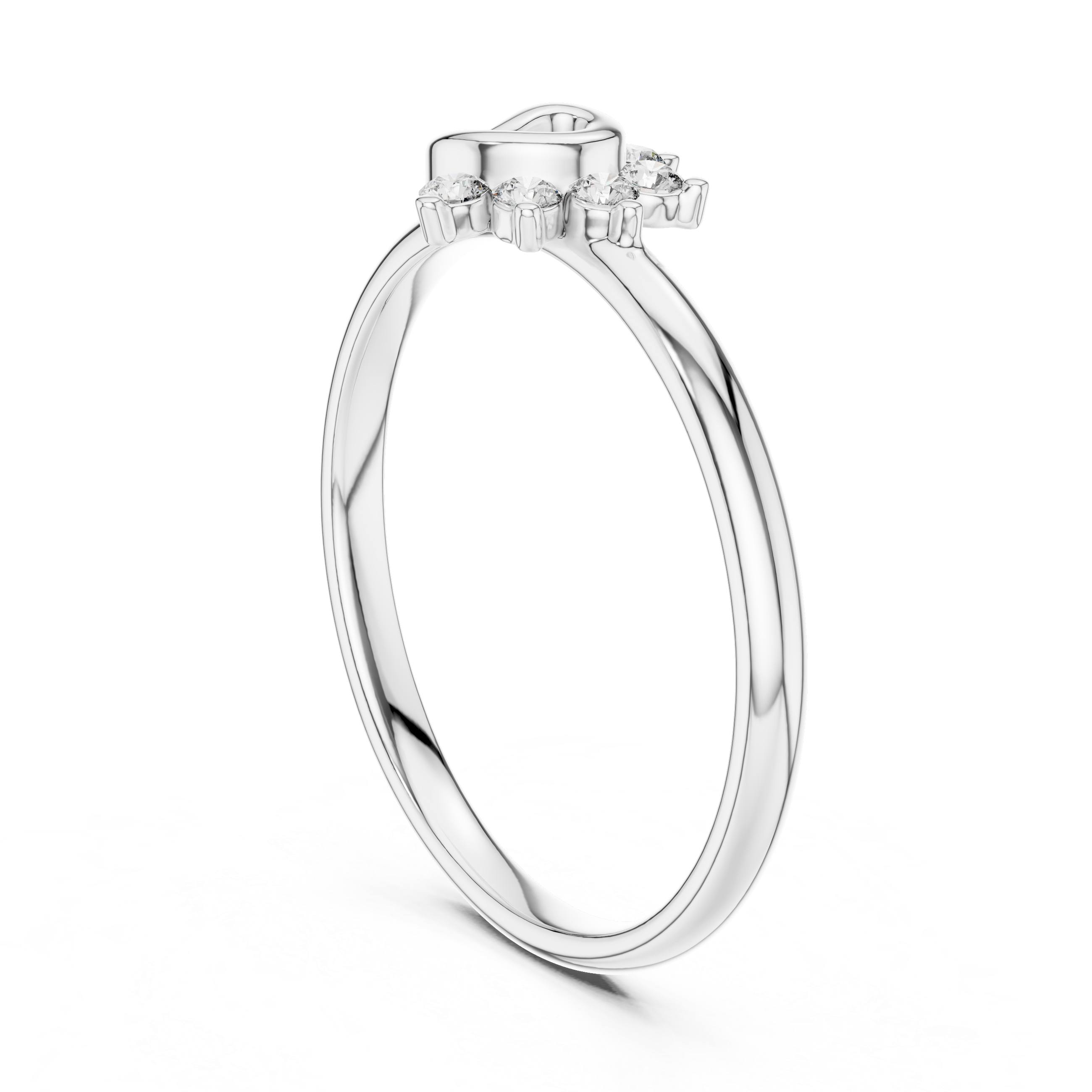 Silver ring with a small diamond on a white background