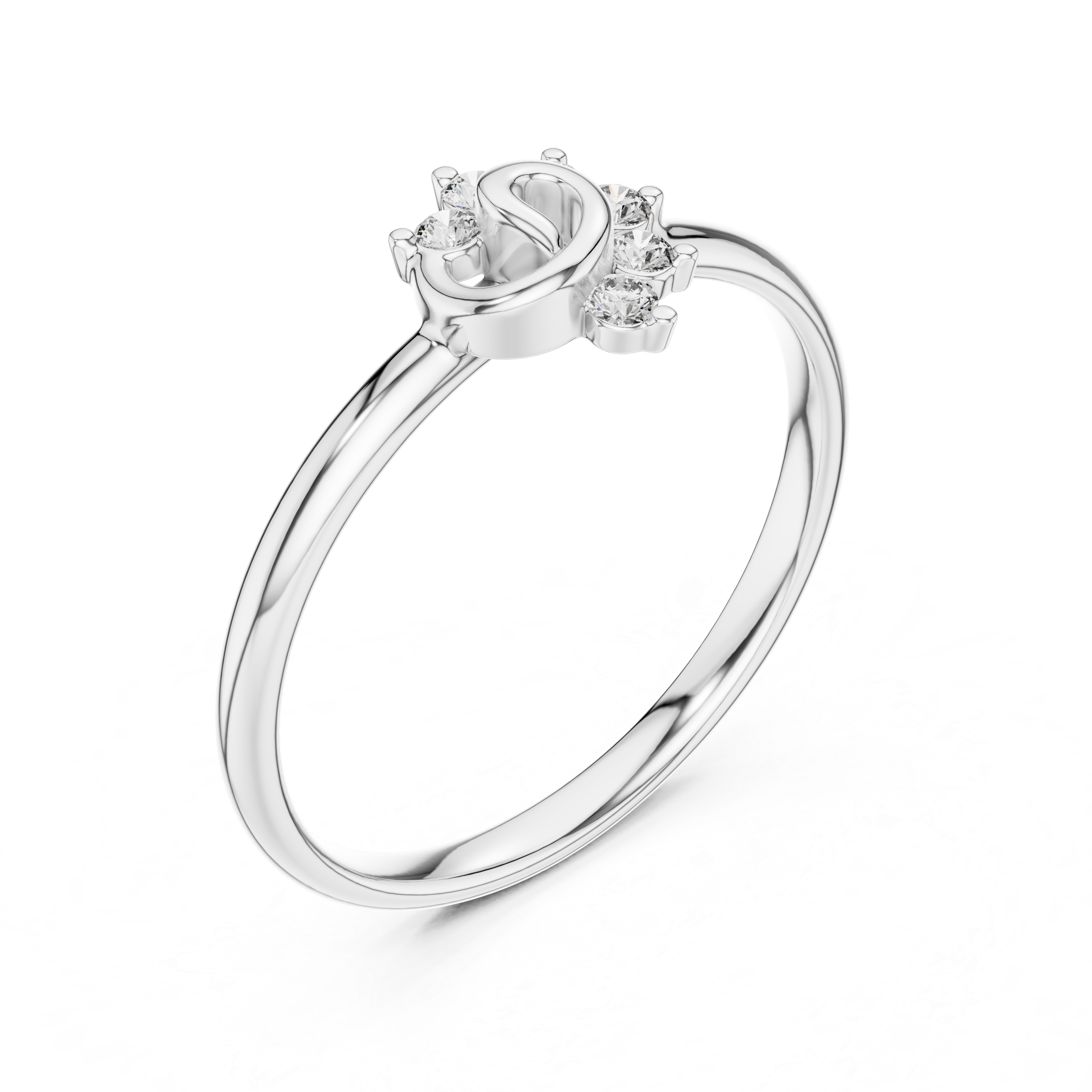Silver ring with a heart-shaped center stone and smaller stones on a white background