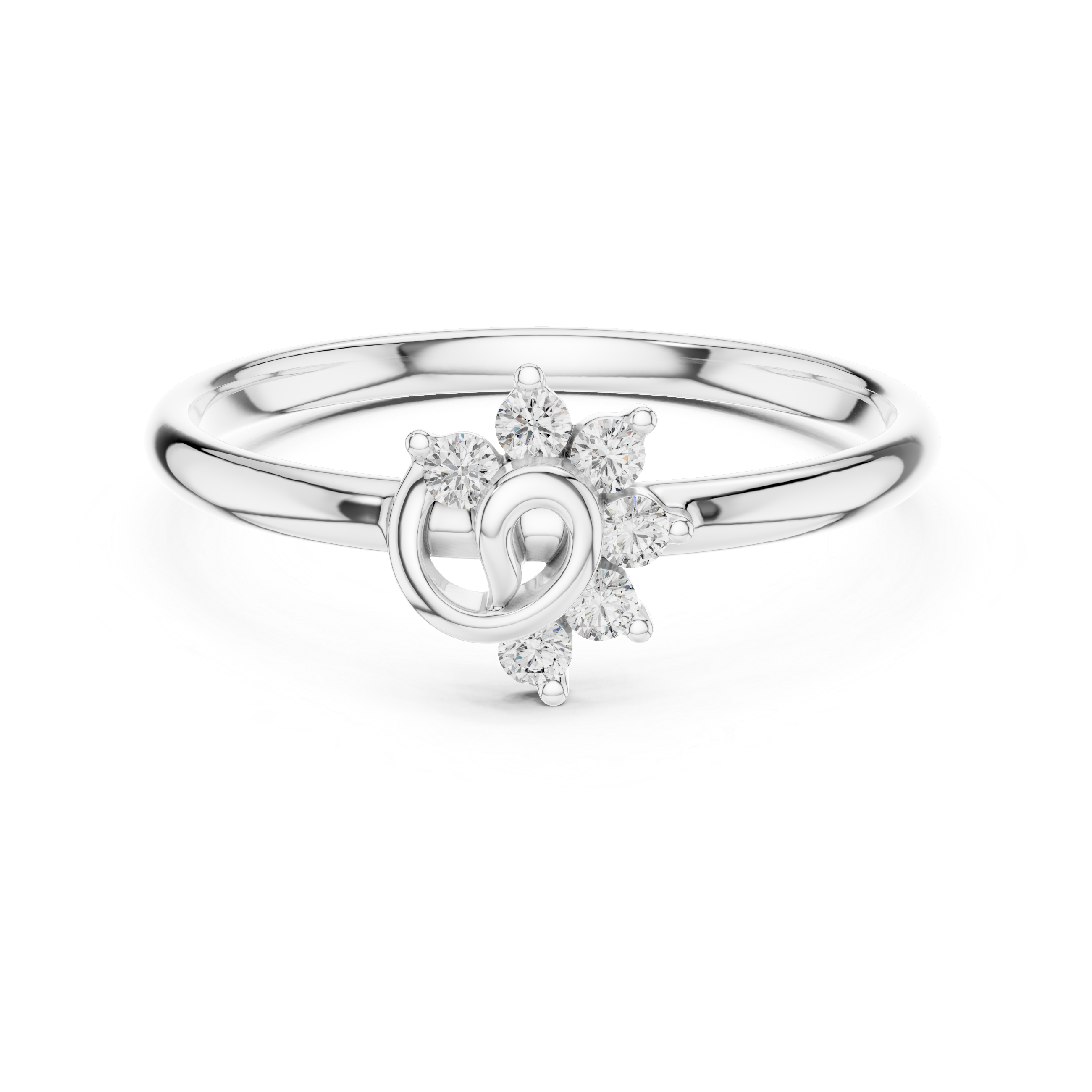 Silver ring with a floral design on a white background