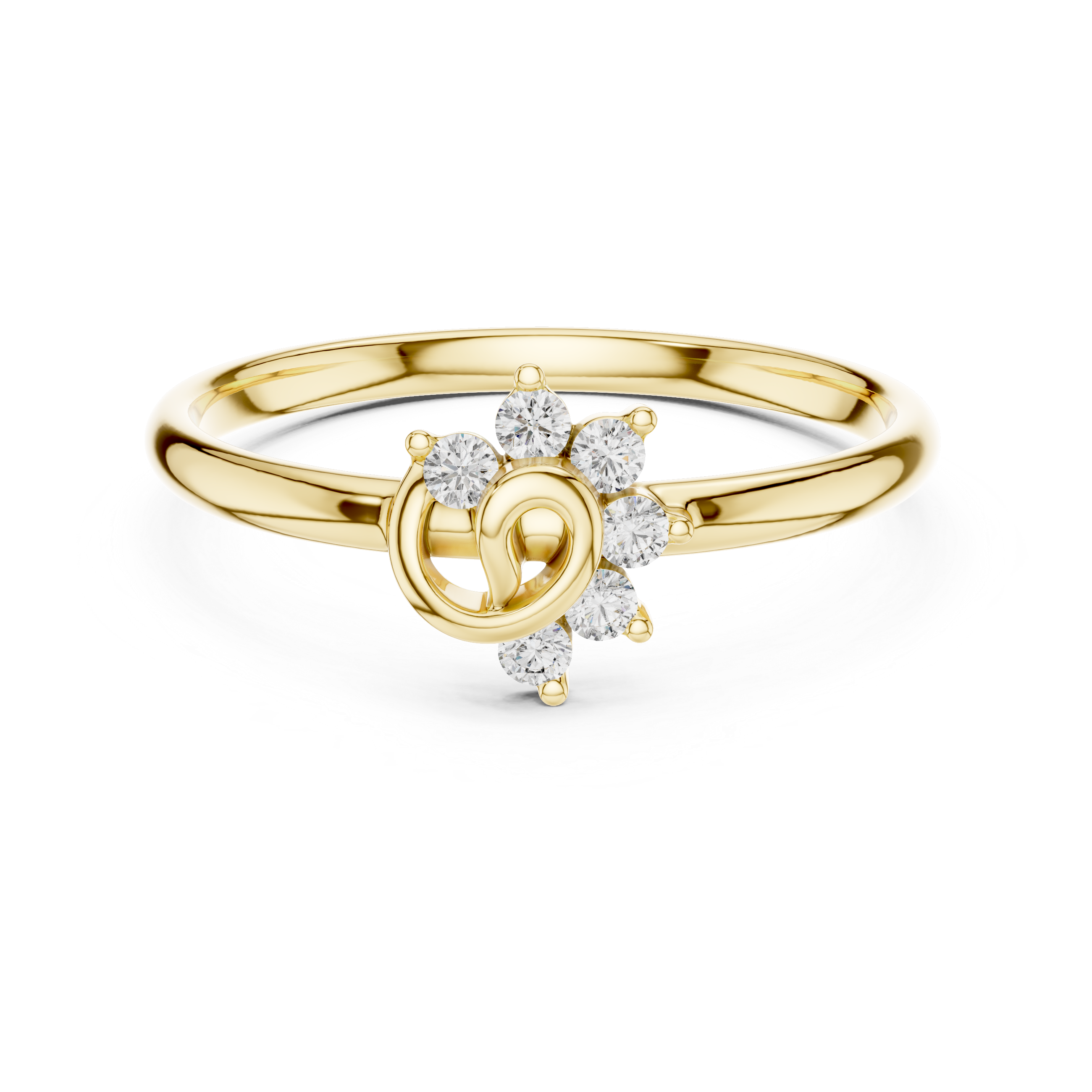 Gold ring with diamond accents on a white background