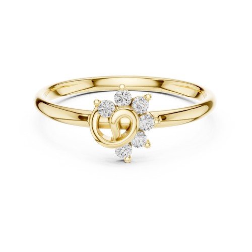 Gold ring with diamond accents on a white background