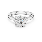 White gold round moissanite solitaire ring with classic prong setting front view