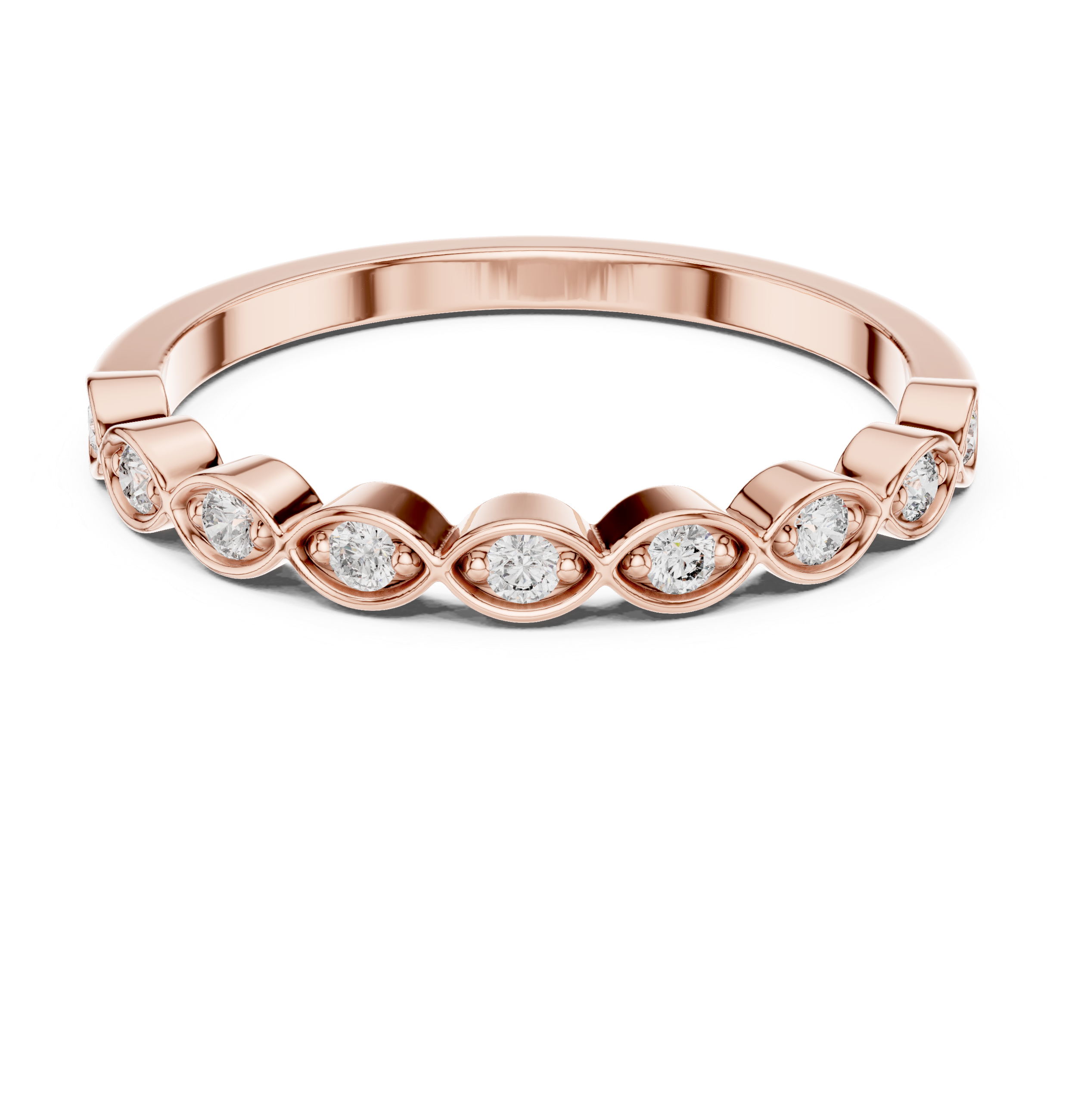 mozow x rose gold round moissanite band ring front view luxury stacking design