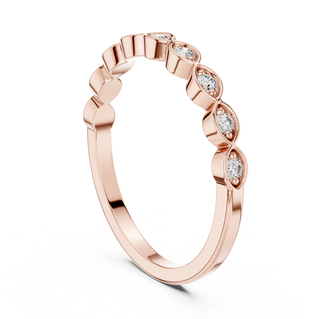 mozow x rose gold moissanite band ring angled perspective brilliant sparkle