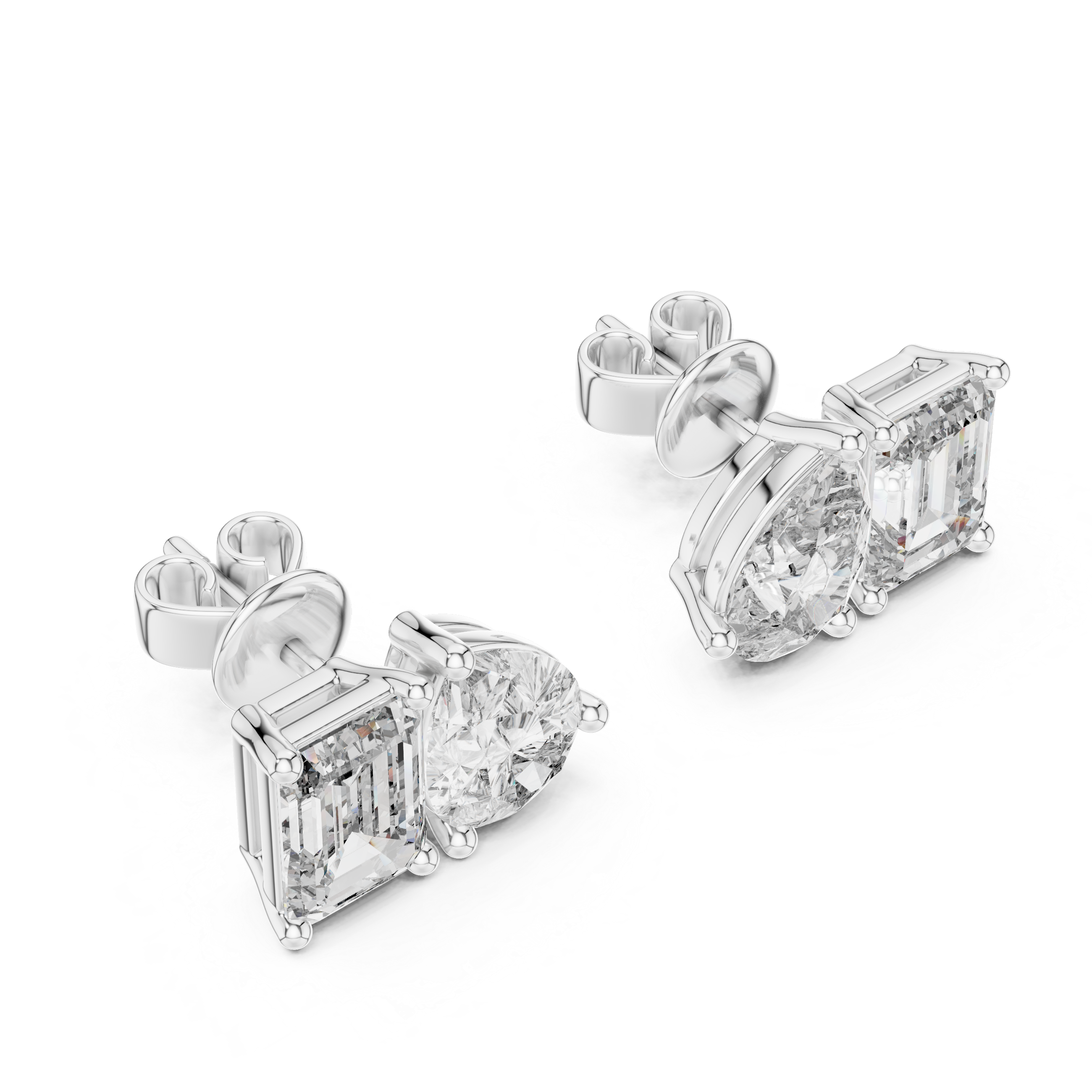 White gold dual stone moissanite studs detailed top view