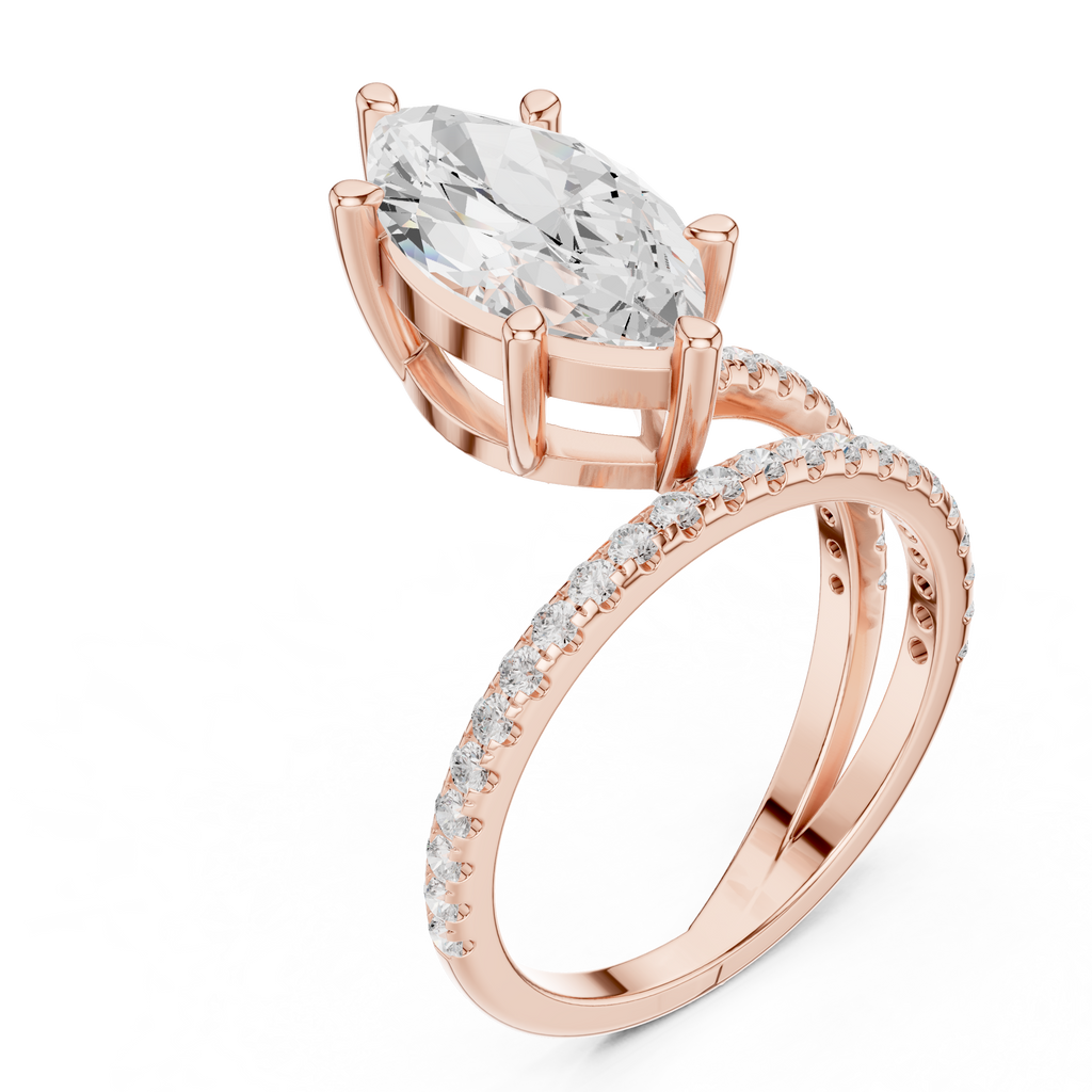 Rose gold marquise diamond ring close up sparkle