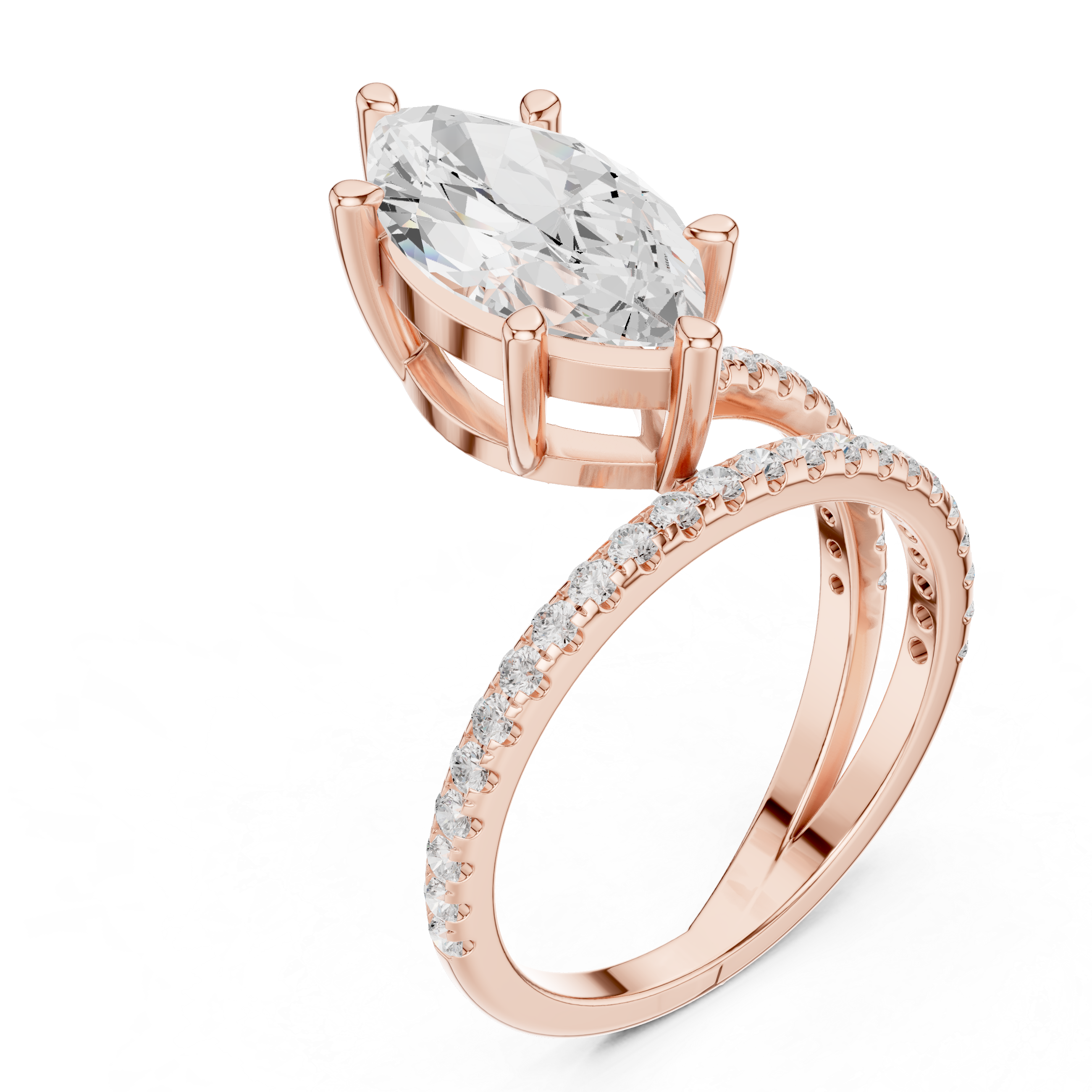 Rose gold marquise diamond ring close up sparkle