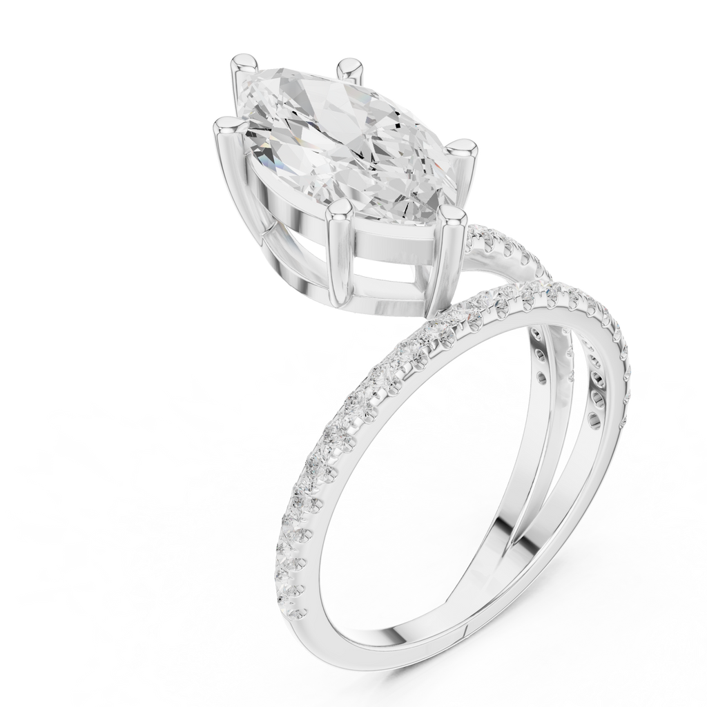 White gold marquise diamond ring close up detail