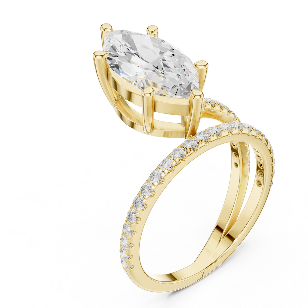 Yellow gold marquise engagement ring close up