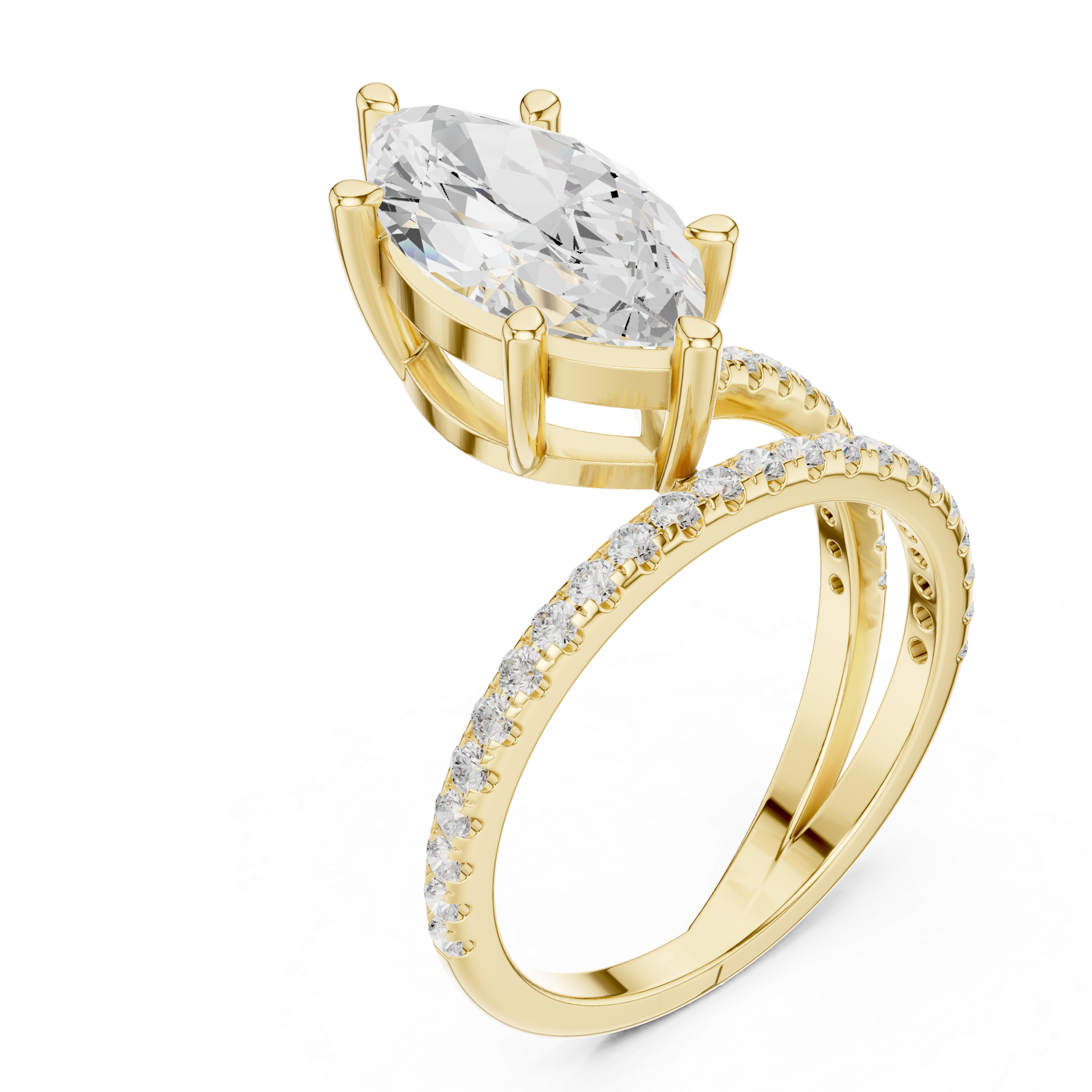 Yellow gold marquise engagement ring close up