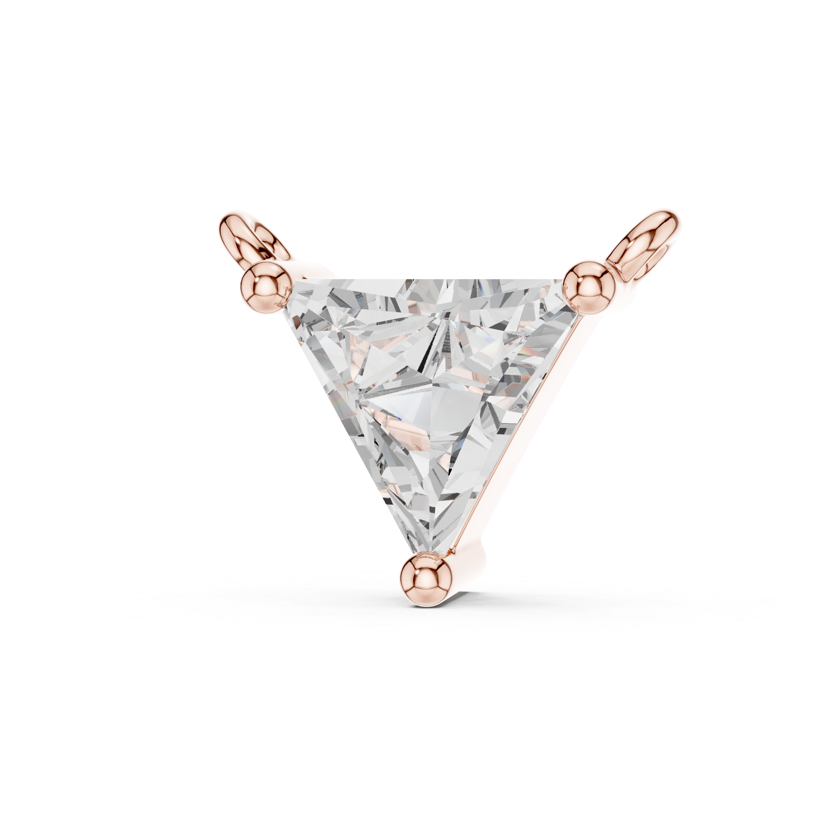 Rose gold trillion cut solitaire pendant front view