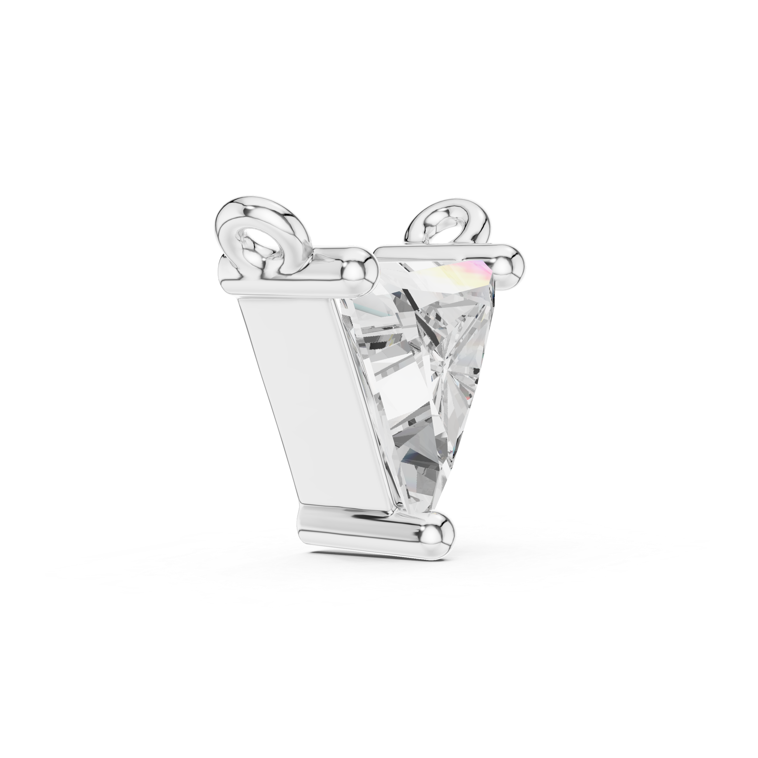 Side view white gold triangle pendant