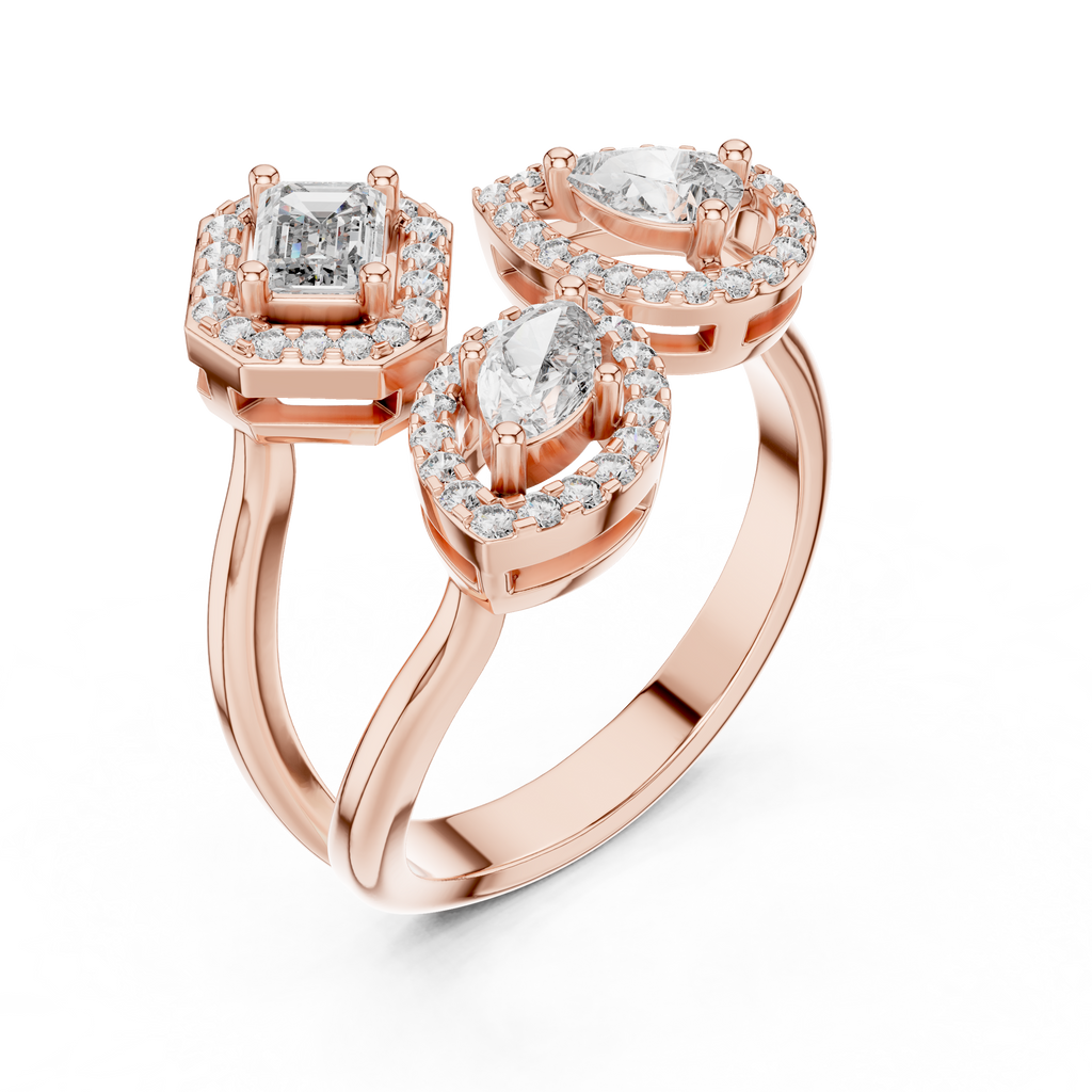 rose gold emerald pear marquise ring top view
