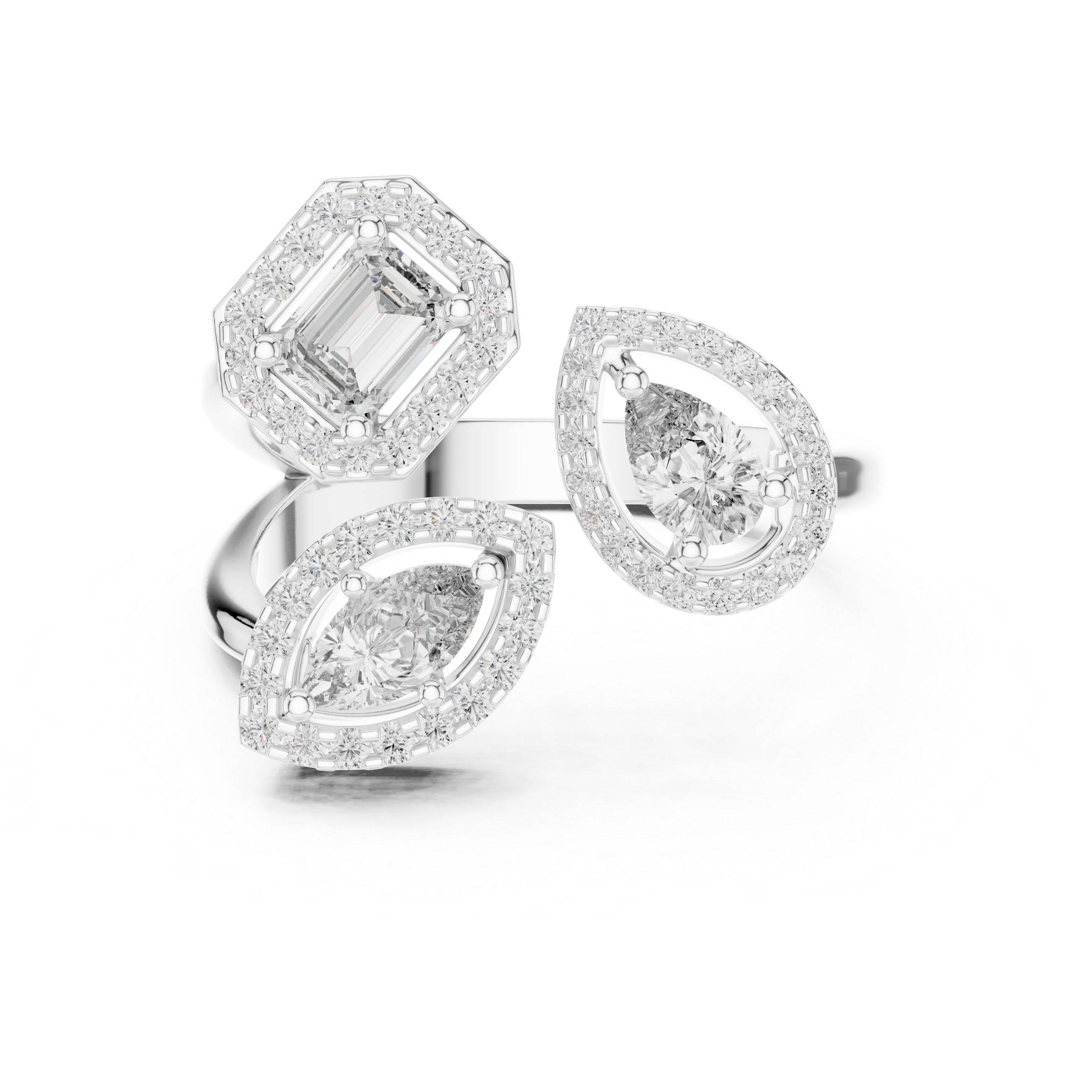 white gold multi shape cluster ring premium look