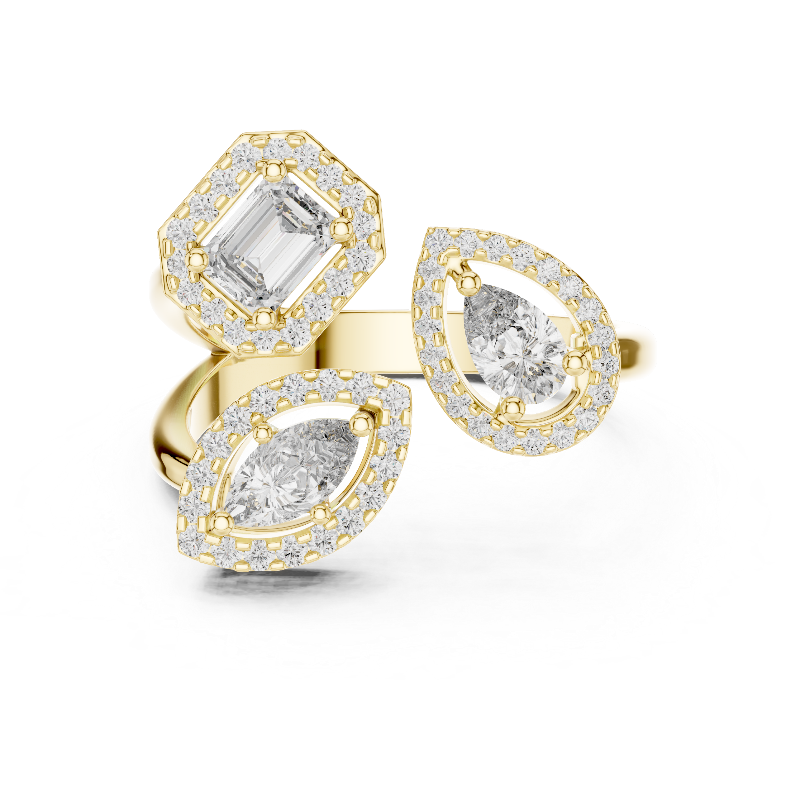 yellow gold multi shape cluster ring front view