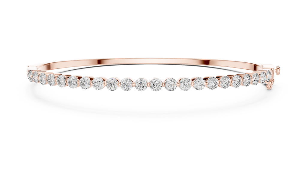 Rose gold diamond tennis bangle with 22 round brilliant stones front view