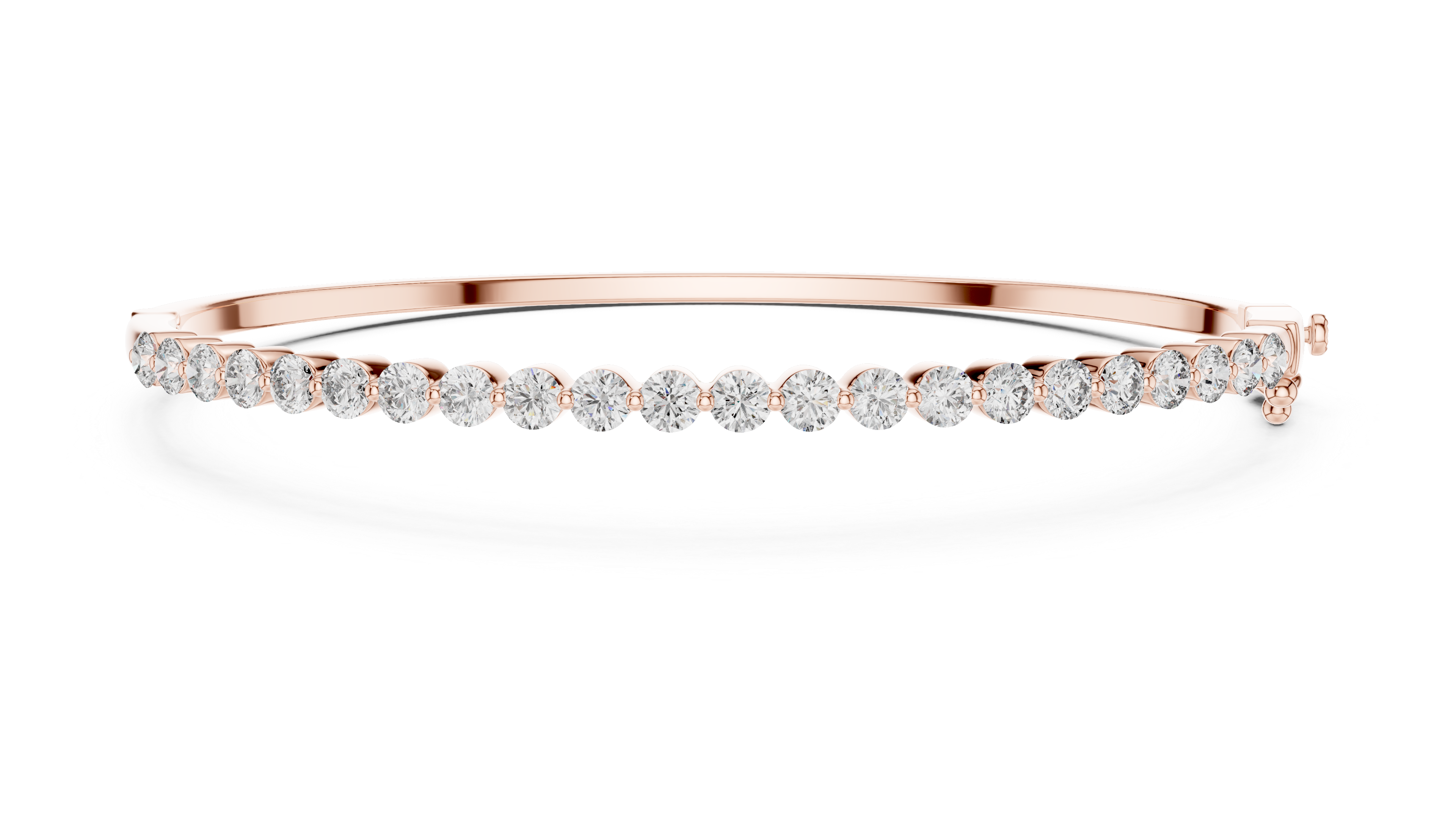 Rose gold diamond tennis bangle with 22 round brilliant stones front view