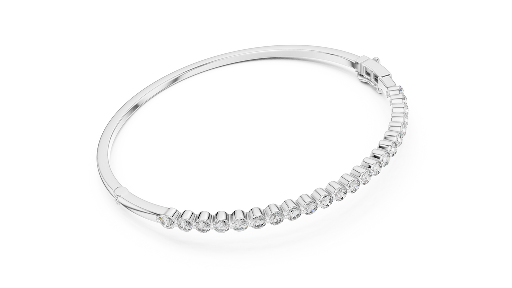 White gold luxury diamond line bangle polished surface detail