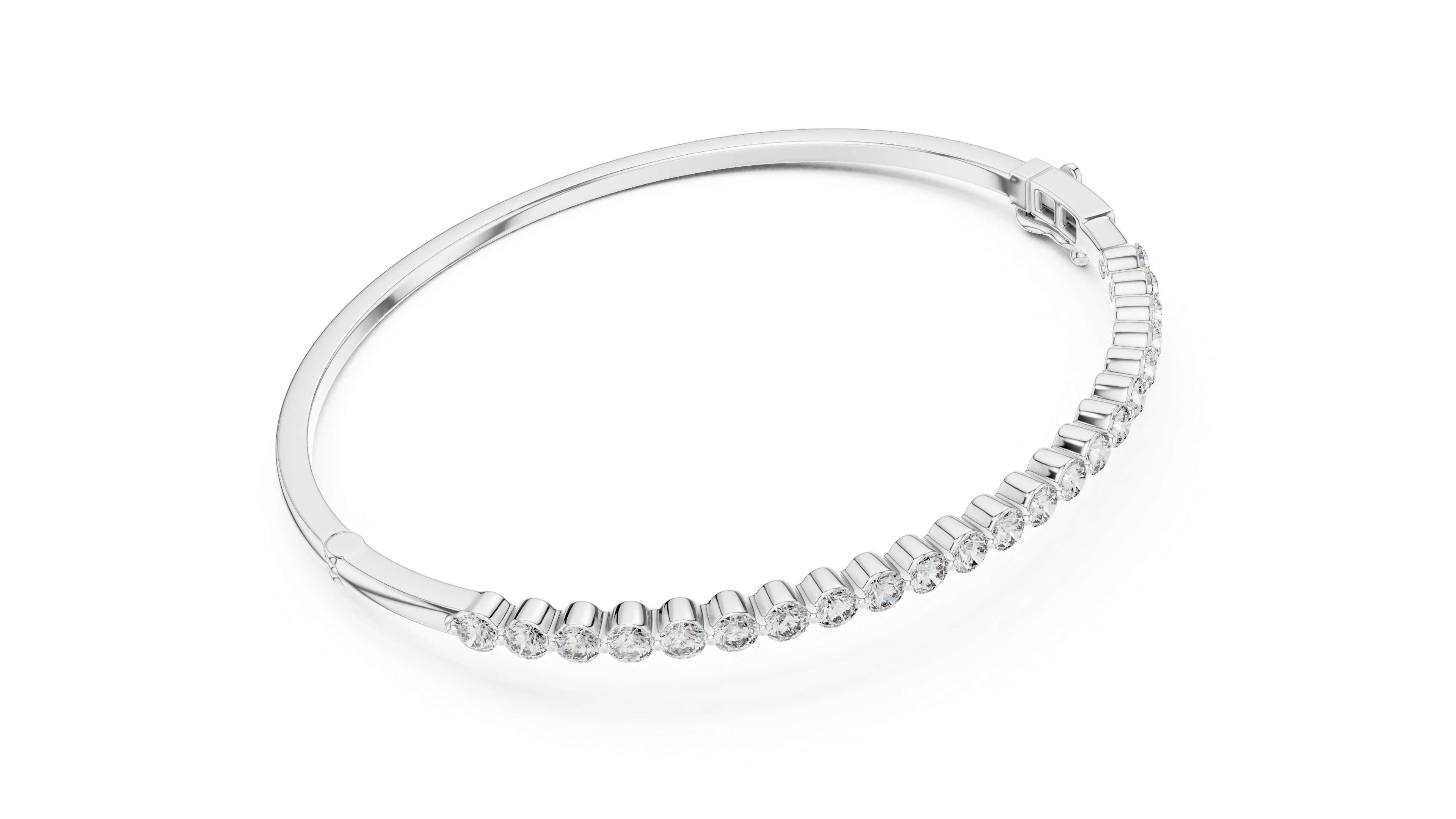 White gold luxury diamond line bangle polished surface detail