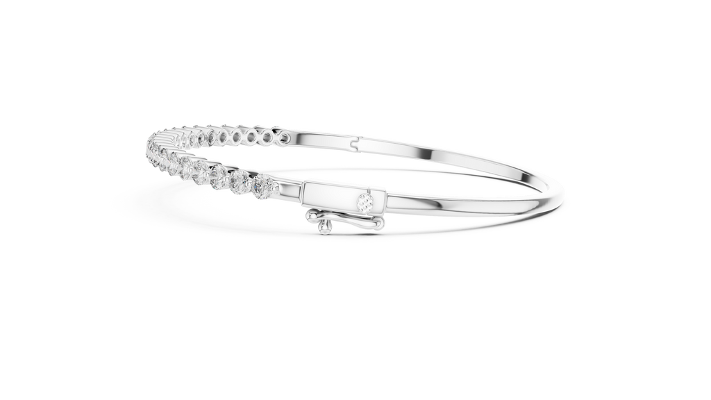 White gold elegant tennis bracelet secure clasp side shot