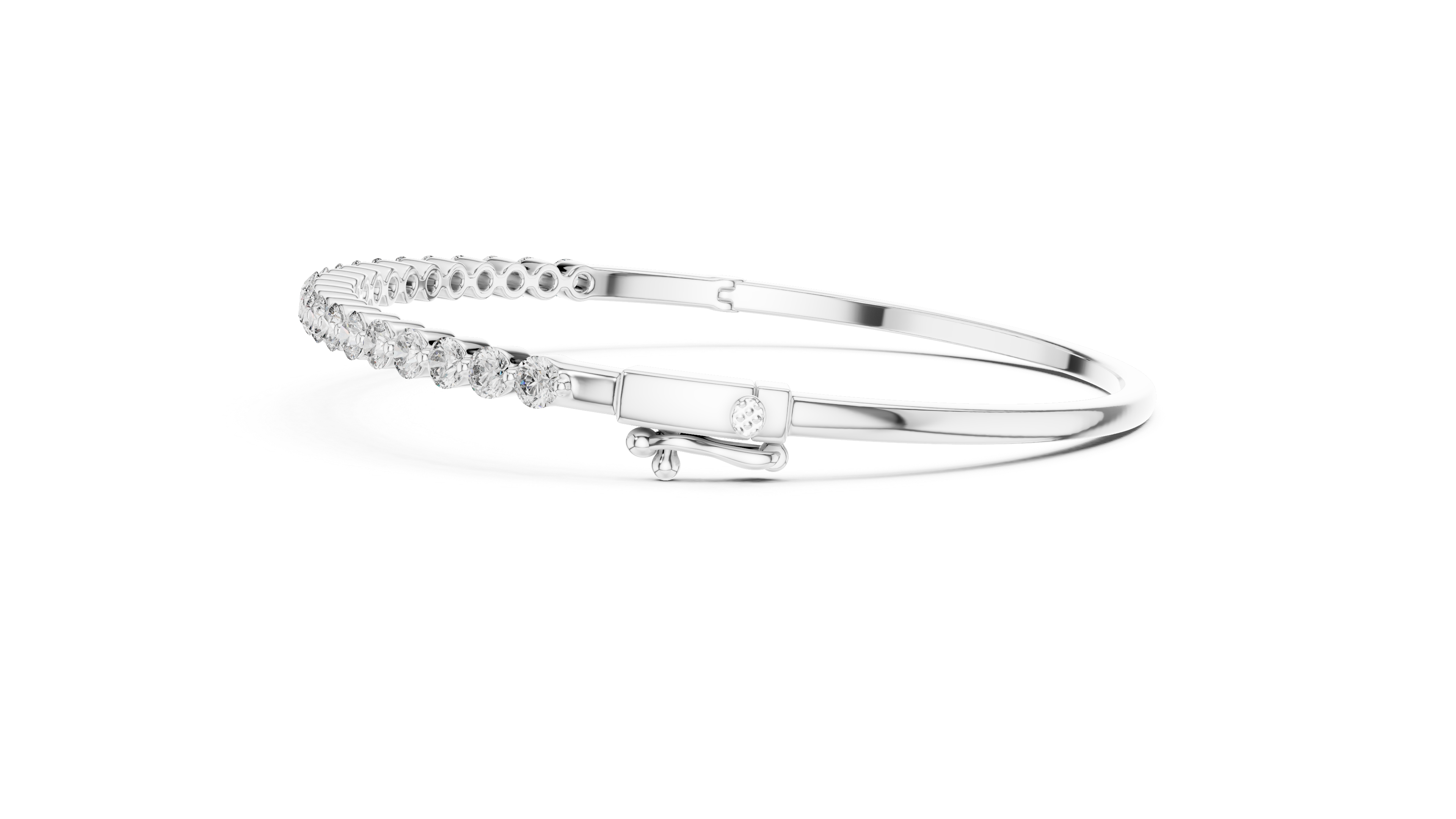 White gold elegant tennis bracelet secure clasp side shot