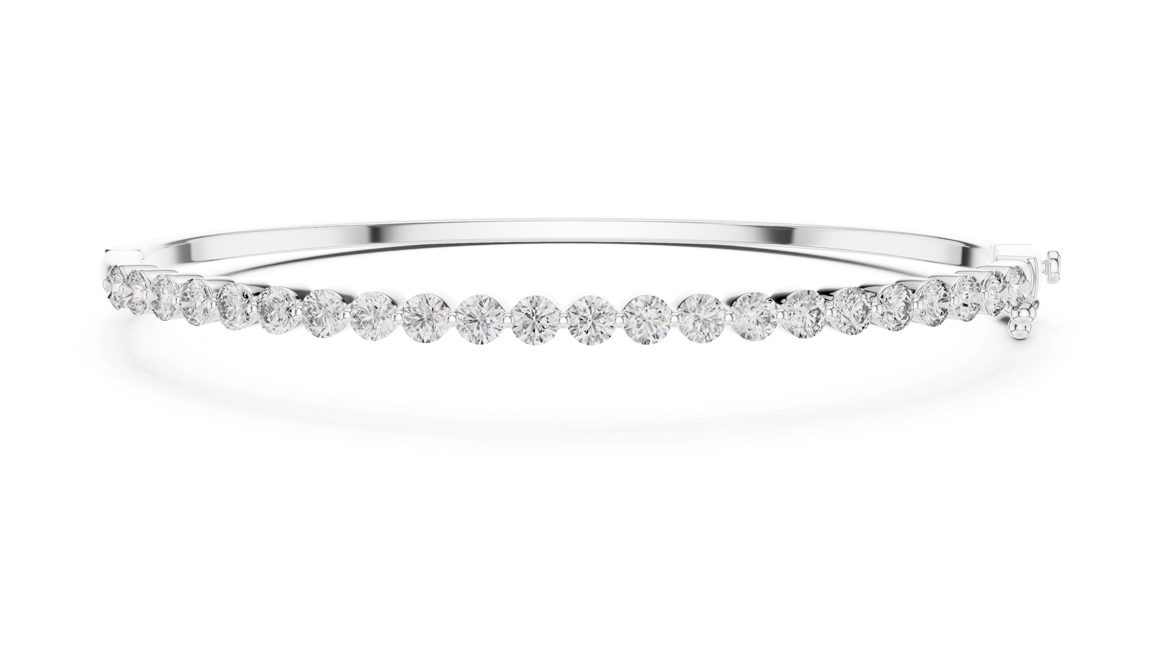 White gold diamond tennis bangle front brilliance angle
