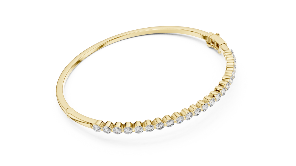 Yellow gold luxury diamond line bangle top perspective