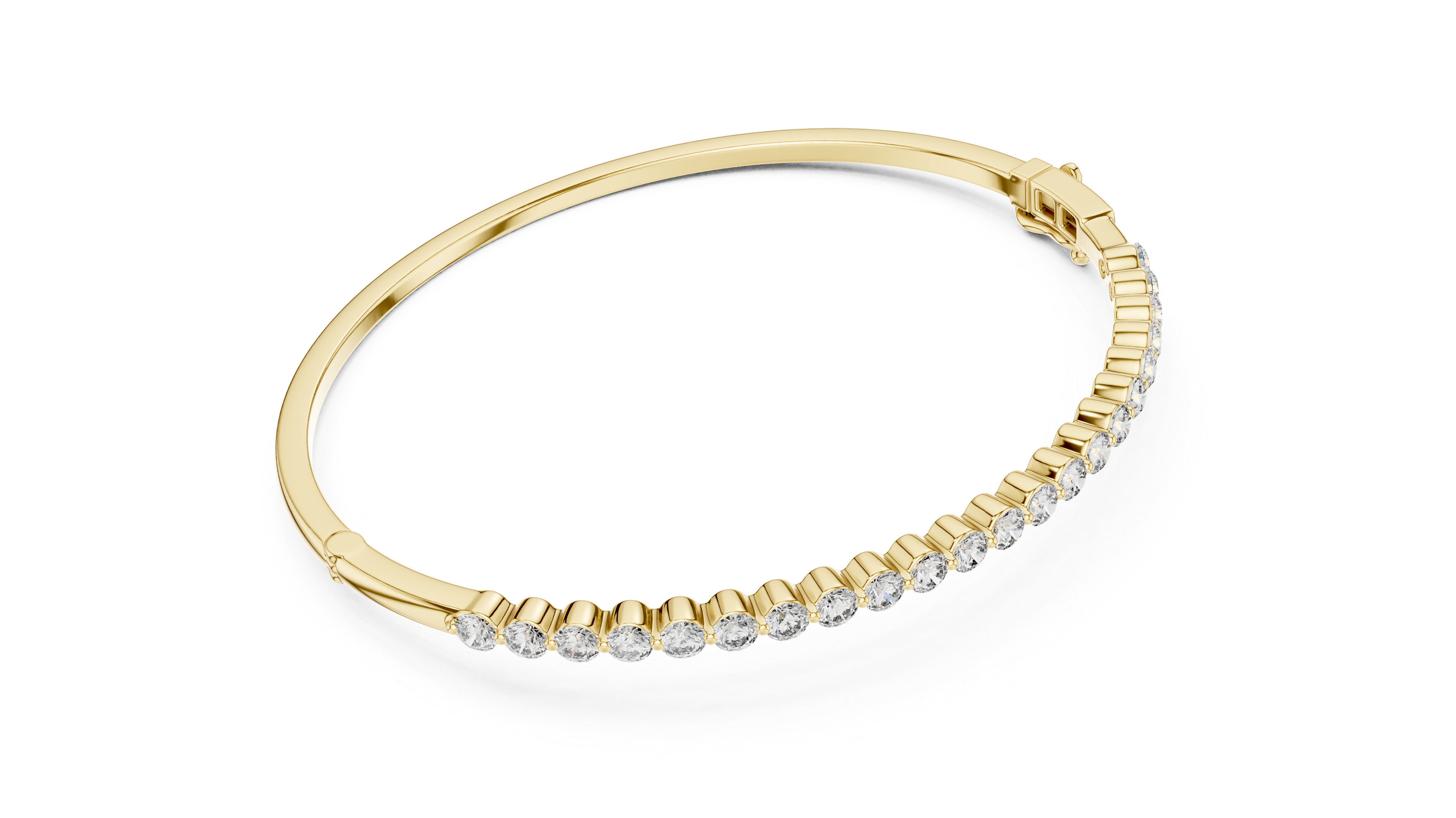 Yellow gold luxury diamond line bangle top perspective