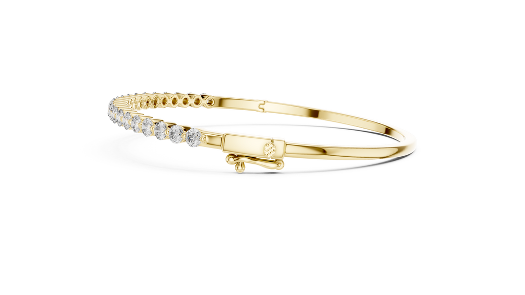 Yellow gold round diamond tennis bracelet locking mechanism focus