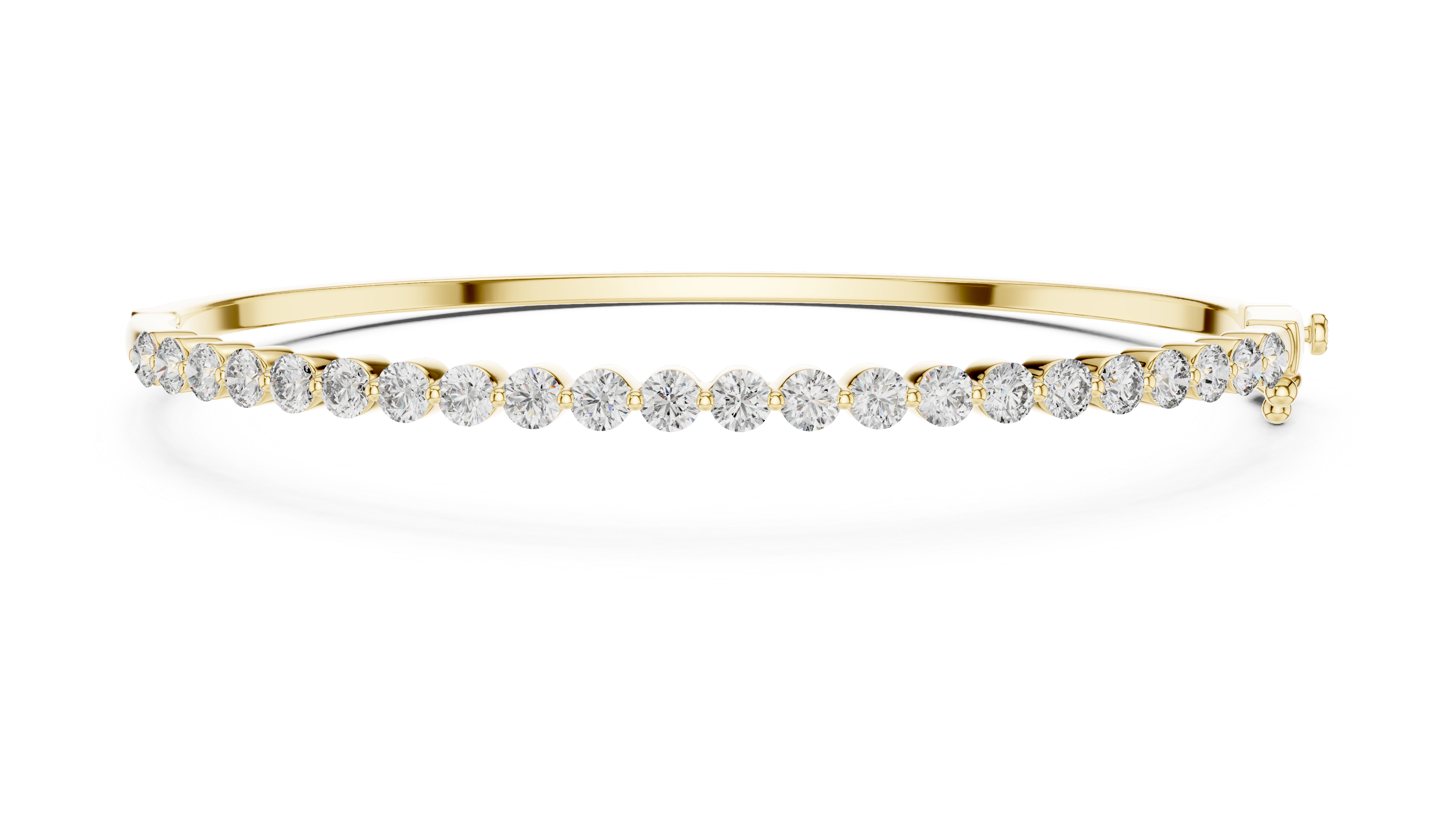 Yellow gold diamond tennis bangle front angle brilliance view