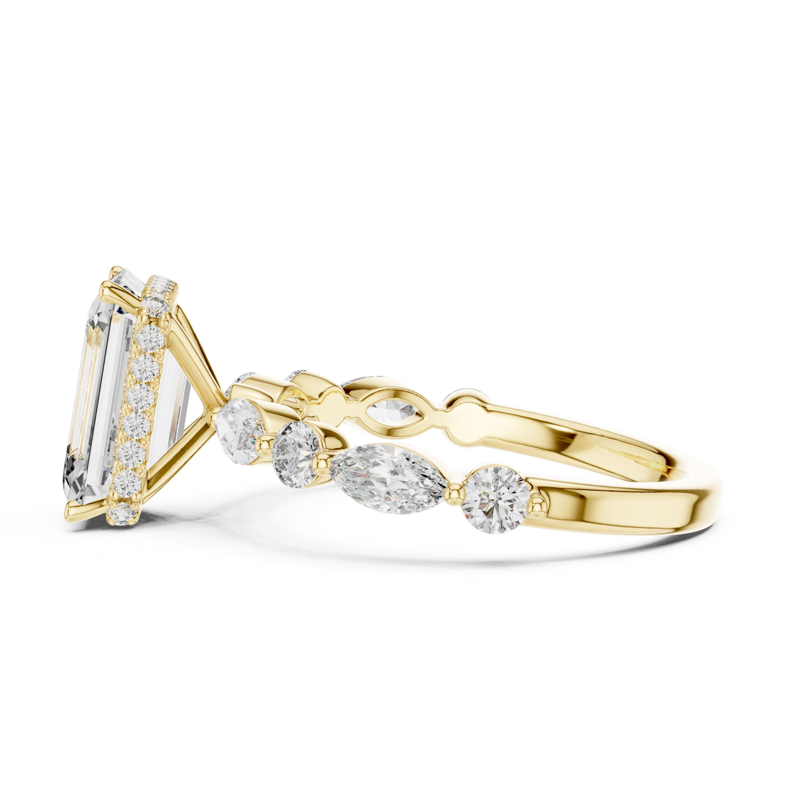 Emerald Cut Halo Statement Ring