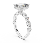 White gold halo moissanite ring showcasing structured elegant design