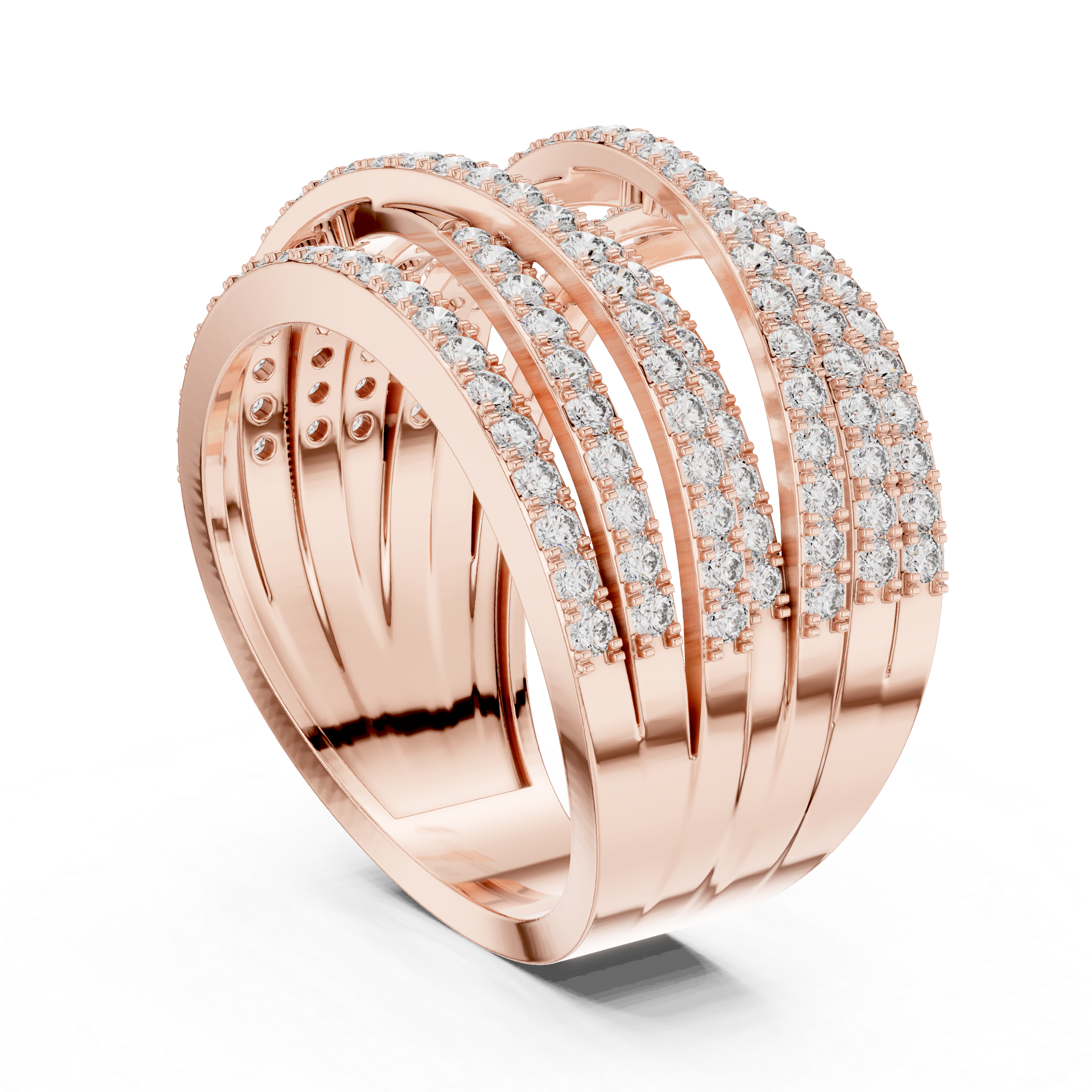 stacked moissanite band ring 14k rose gold luxury angle perspective