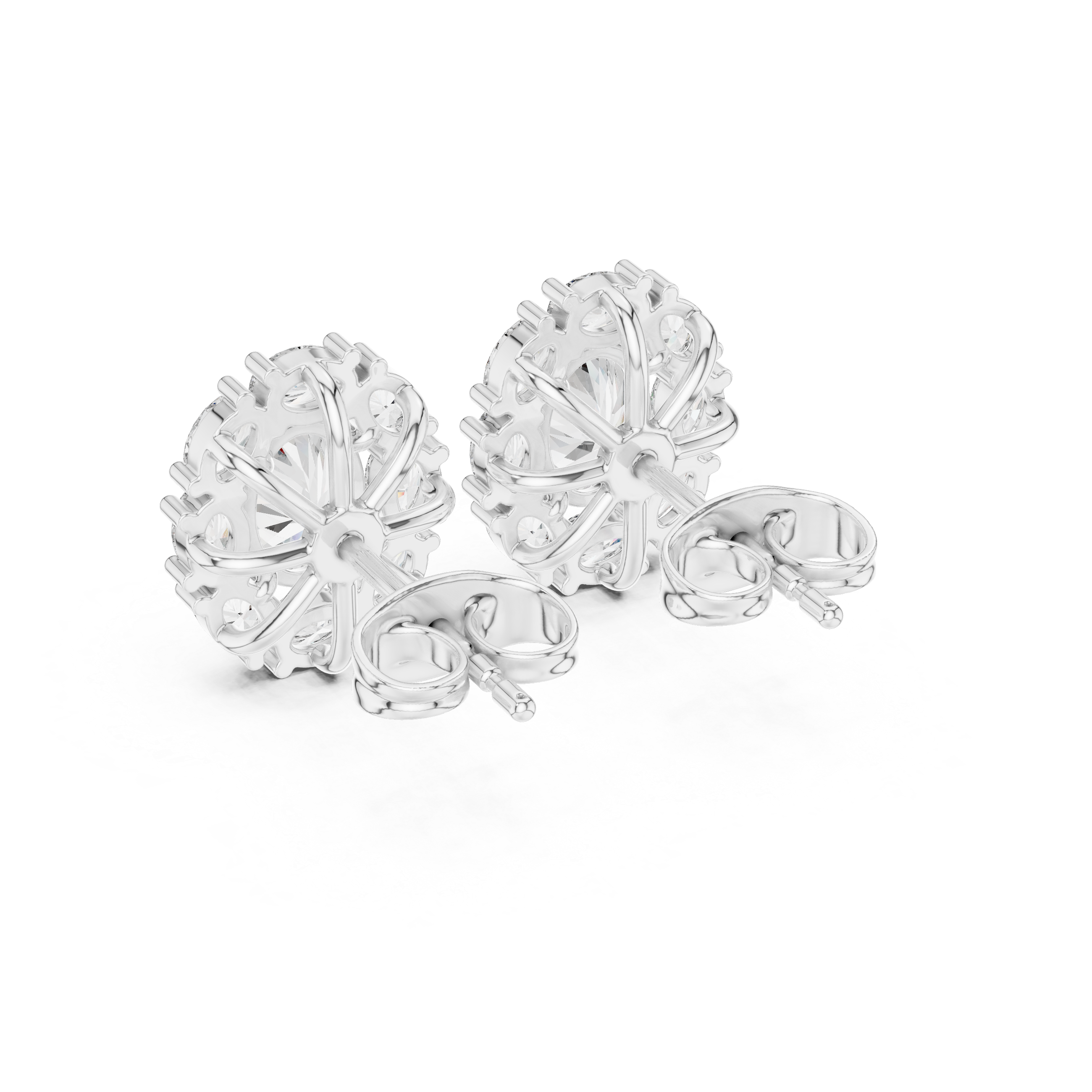 White gold oval halo earrings back push lock view