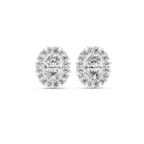 White gold oval halo moissanite stud earrings front view