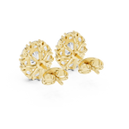 Yellow gold oval halo earrings back push lock view