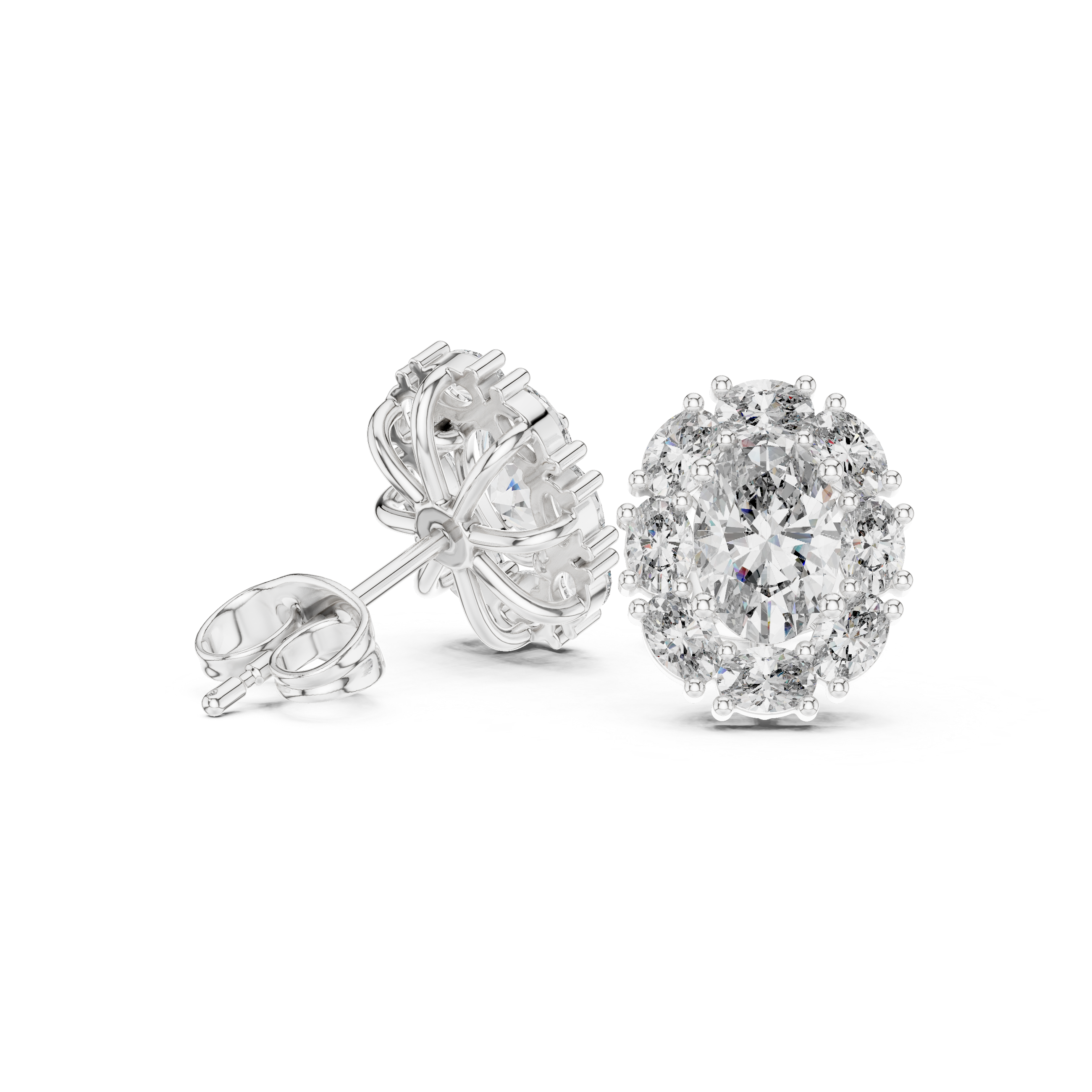 White gold oval halo earrings high brilliance close detail